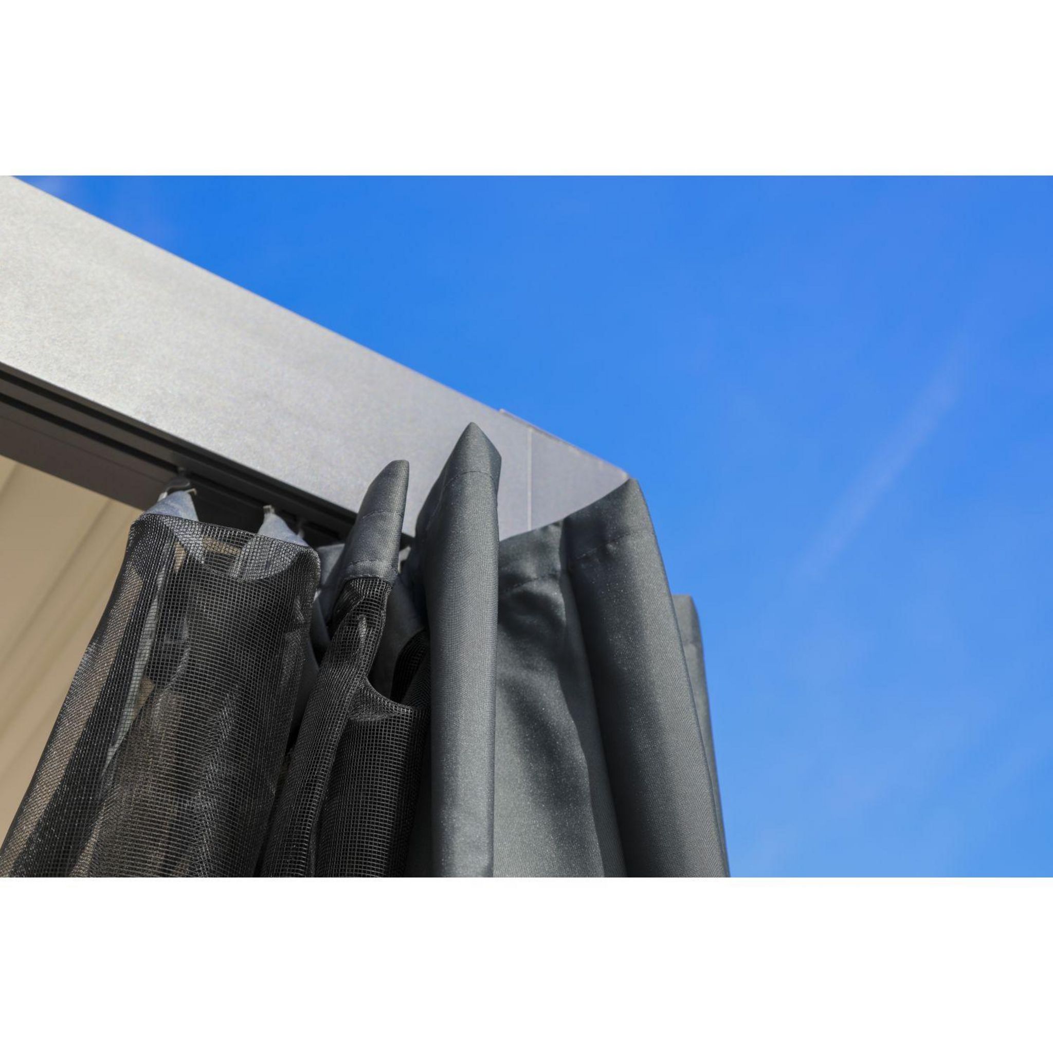 Voir la diapositive 5 : GARDENSTAR Ensemble de rideaux + moustiquaires pour pergola bioclimatique GAZEBO - Noir