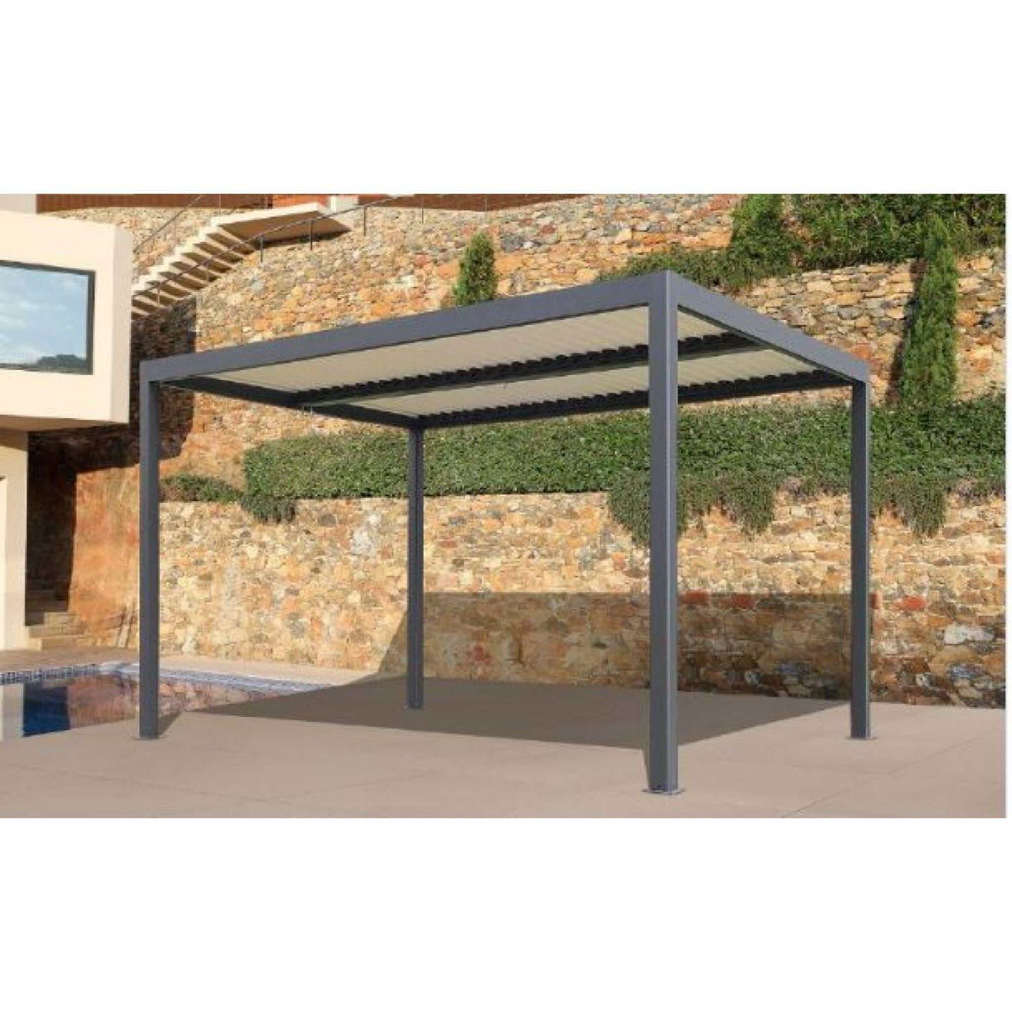 Voir la diapositive 2 : GARDENSTAR Pergola bioclimatique en aluminium sans rideau 3x4m GAZEBO - Noir