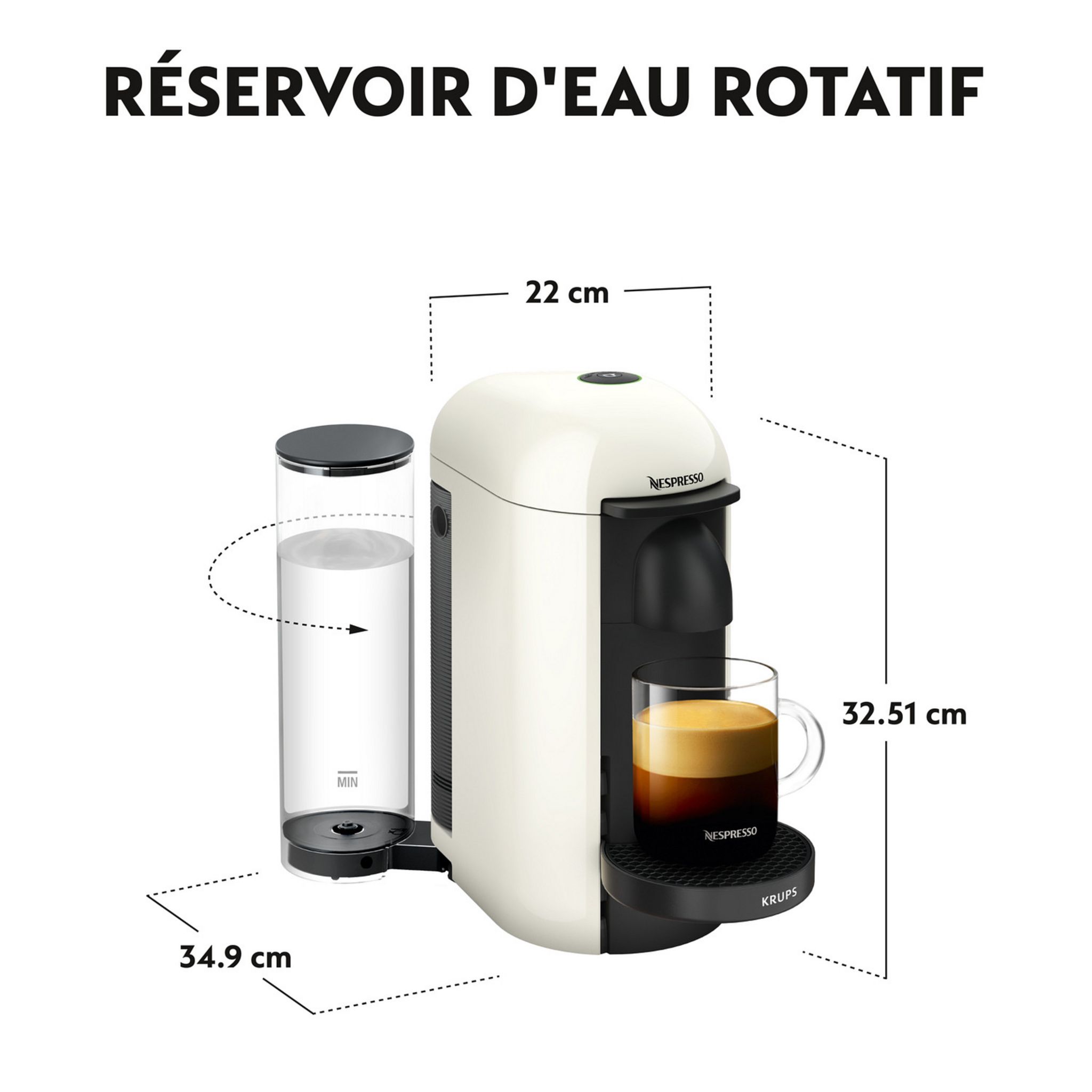 Voir la diapositive 2 : KRUPS Machine à café à capsules Nespresso VERTUO + YY3916FD - Blanc ivoire