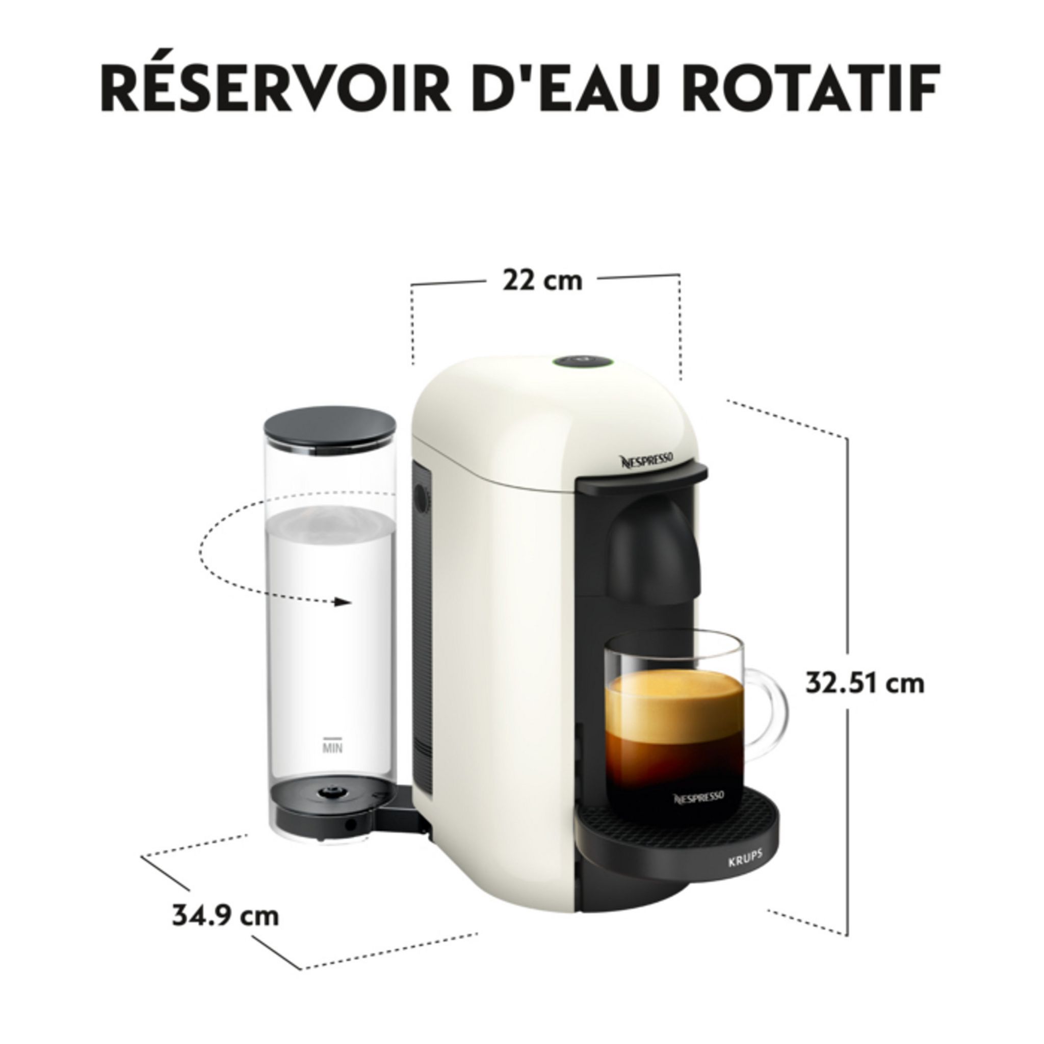 Voir la diapositive 7 : KRUPS Machine à café à capsules Nespresso VERTUO + YY3916FD - Blanc ivoire