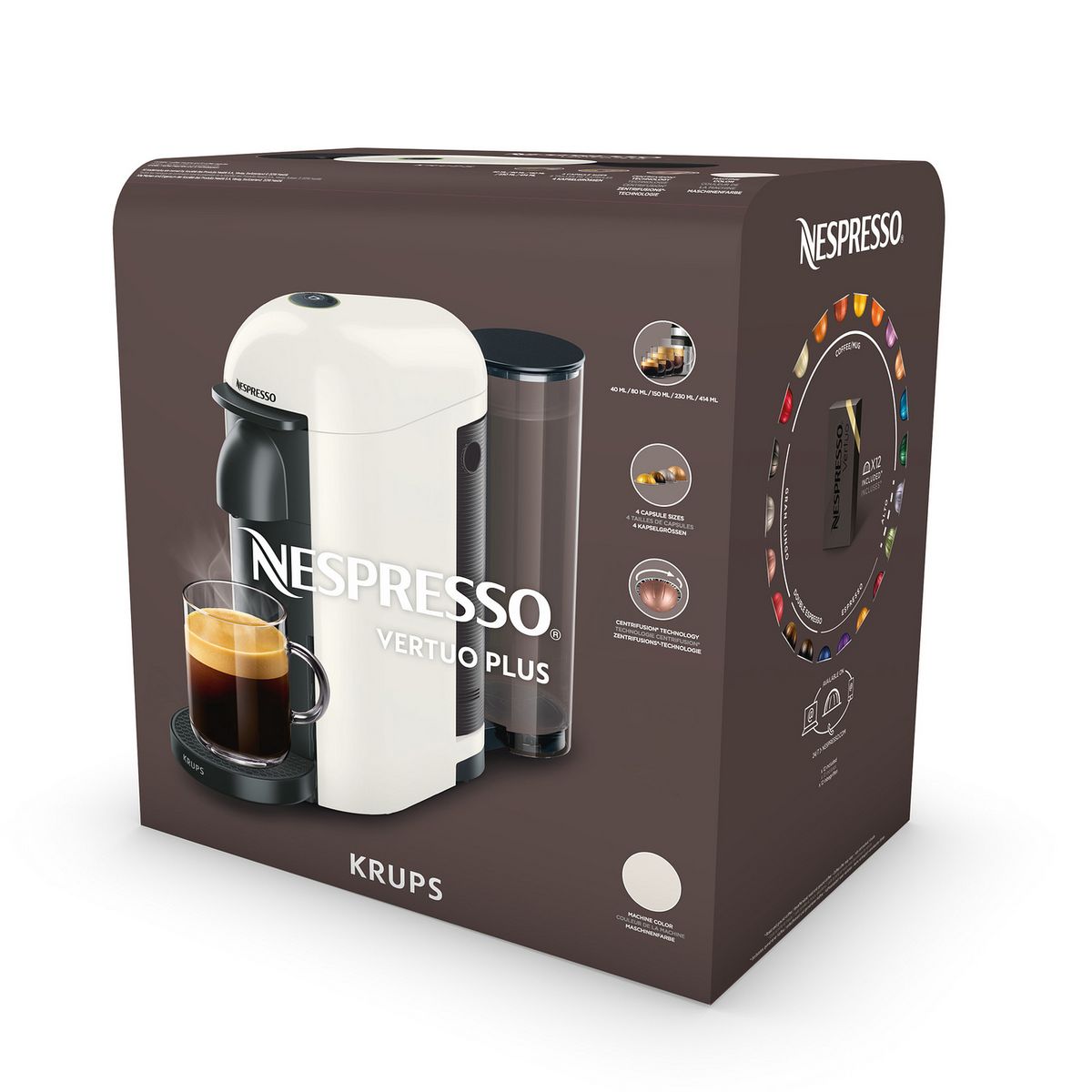 KRUPS Machine à café à capsules Nespresso VERTUO + YY3916FD - Blanc ivoire