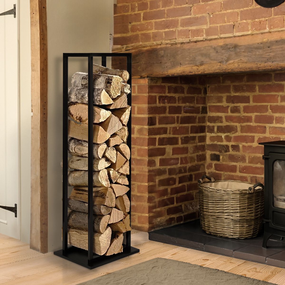 Range bûches vertical avec étagère H.170 CM - Noir