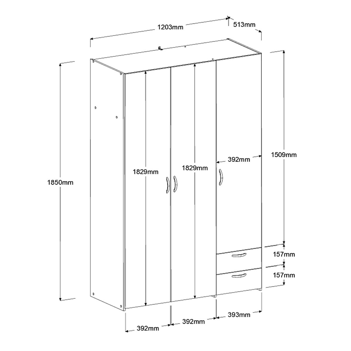 Armoire 3 portes 2 tiroirs L120cm DAISY