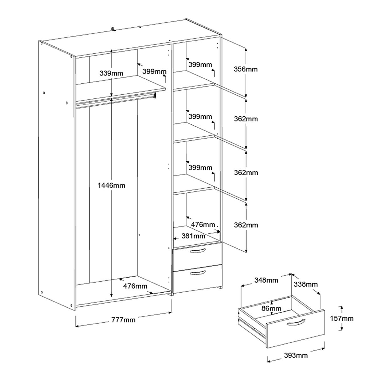 Armoire 3 portes 2 tiroirs L120cm DAISY