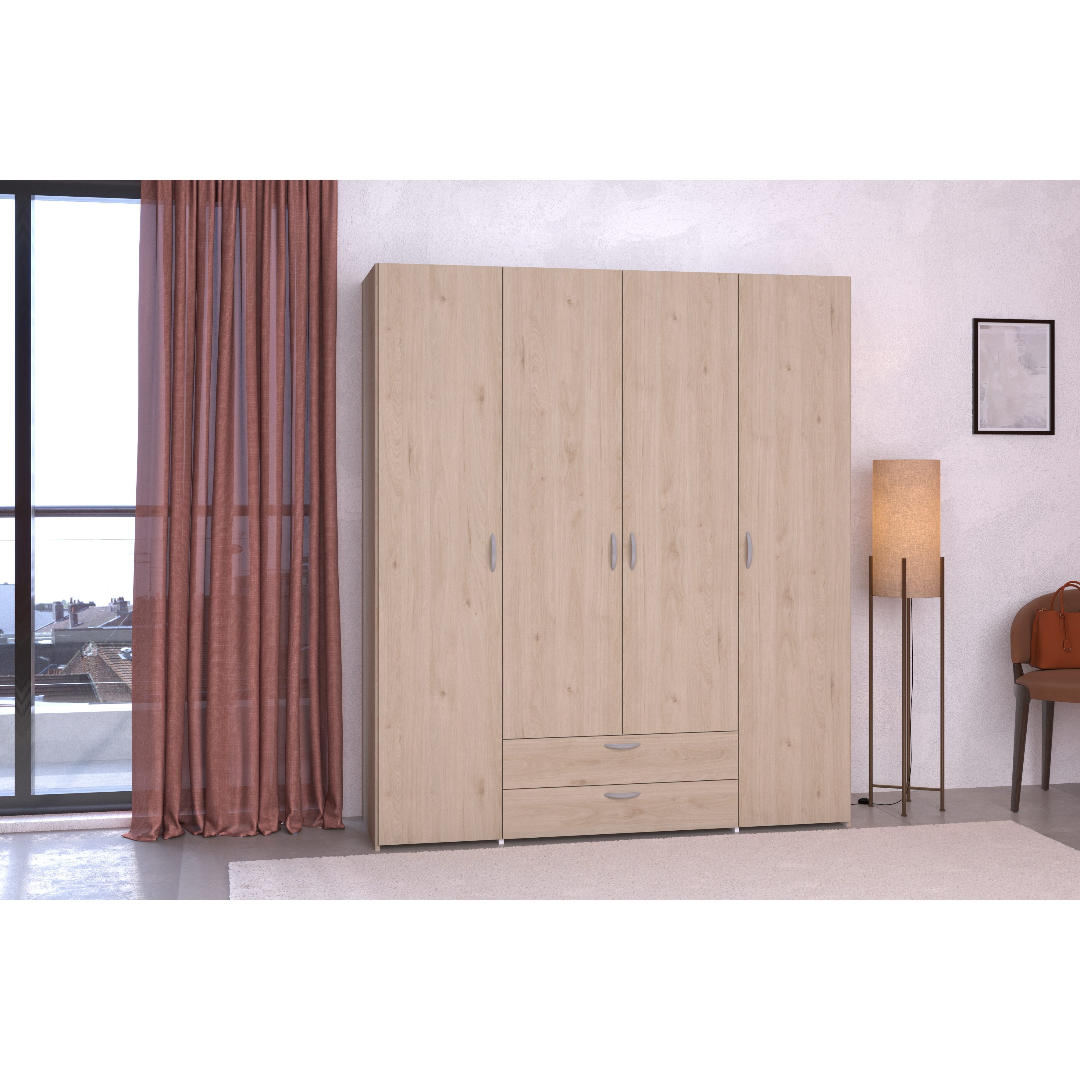 Voir la diapositive 2 : Armoire 4 portes 2 tiroirs L160cm DAISY
