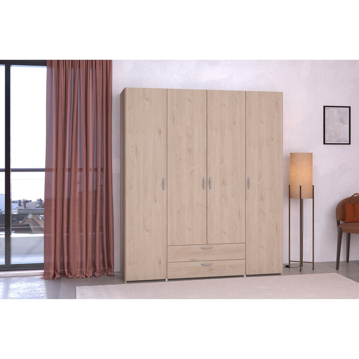 Armoire 4 portes 2 tiroirs L160cm DAISY