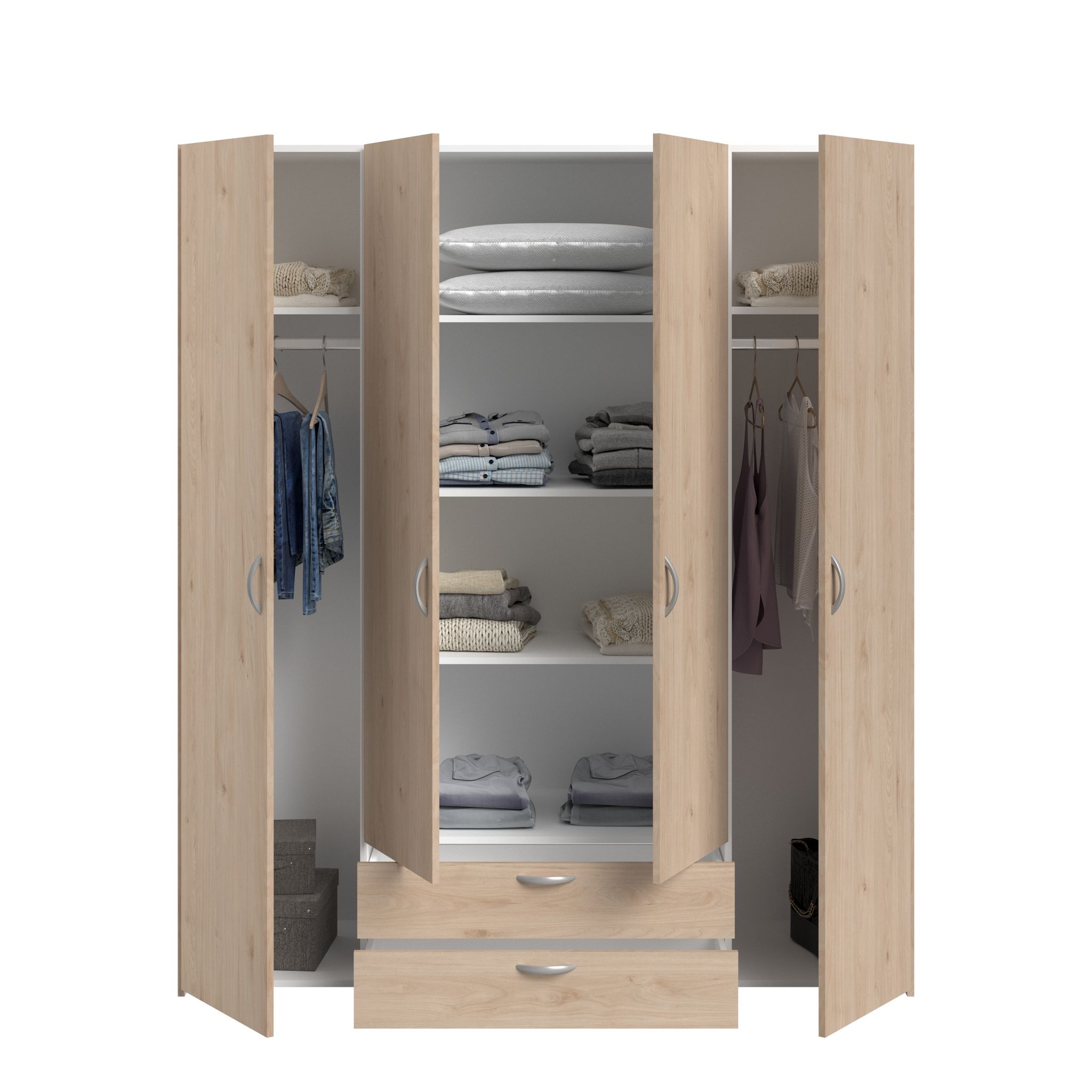 Voir la diapositive 6 : Armoire 4 portes 2 tiroirs L160cm DAISY