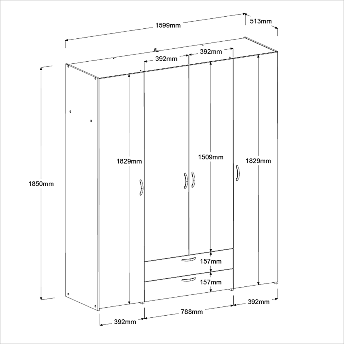 Voir la diapositive 7 : Armoire 4 portes 2 tiroirs L160cm DAISY