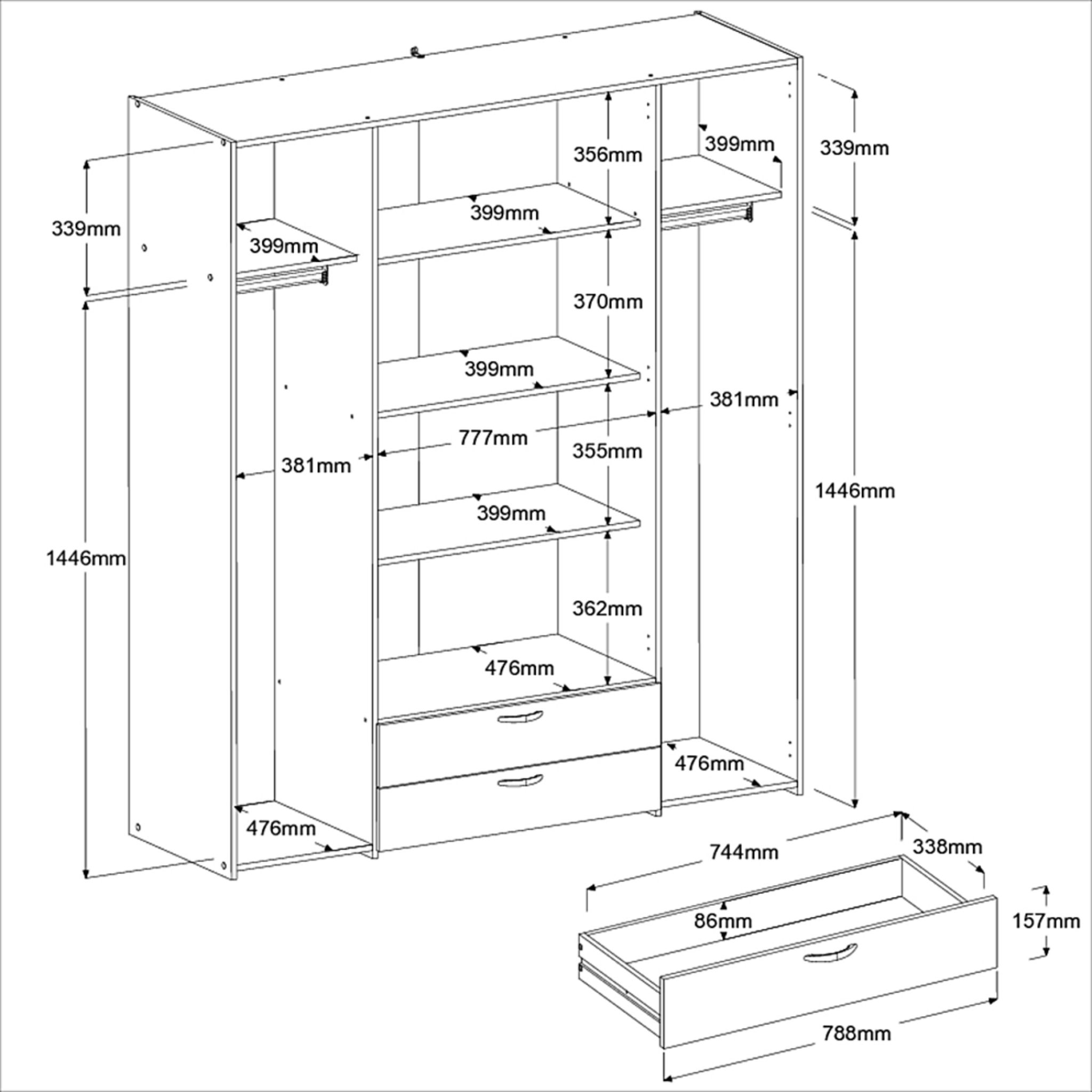Voir la diapositive 8 : Armoire 4 portes 2 tiroirs L160cm DAISY
