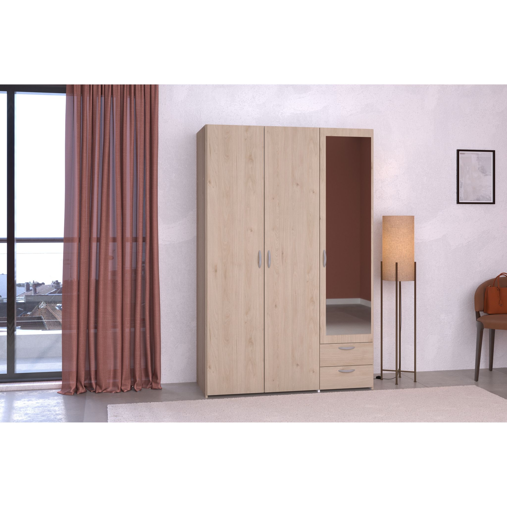 Voir la diapositive 2 : Armoire 3 portes 2 tiroirs 1 miroir L120cm DAISY