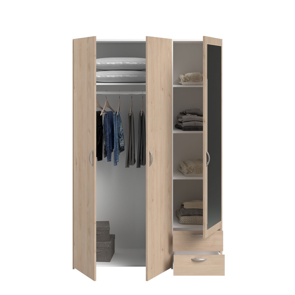 Armoire 3 portes 2 tiroirs 1 miroir L120cm DAISY