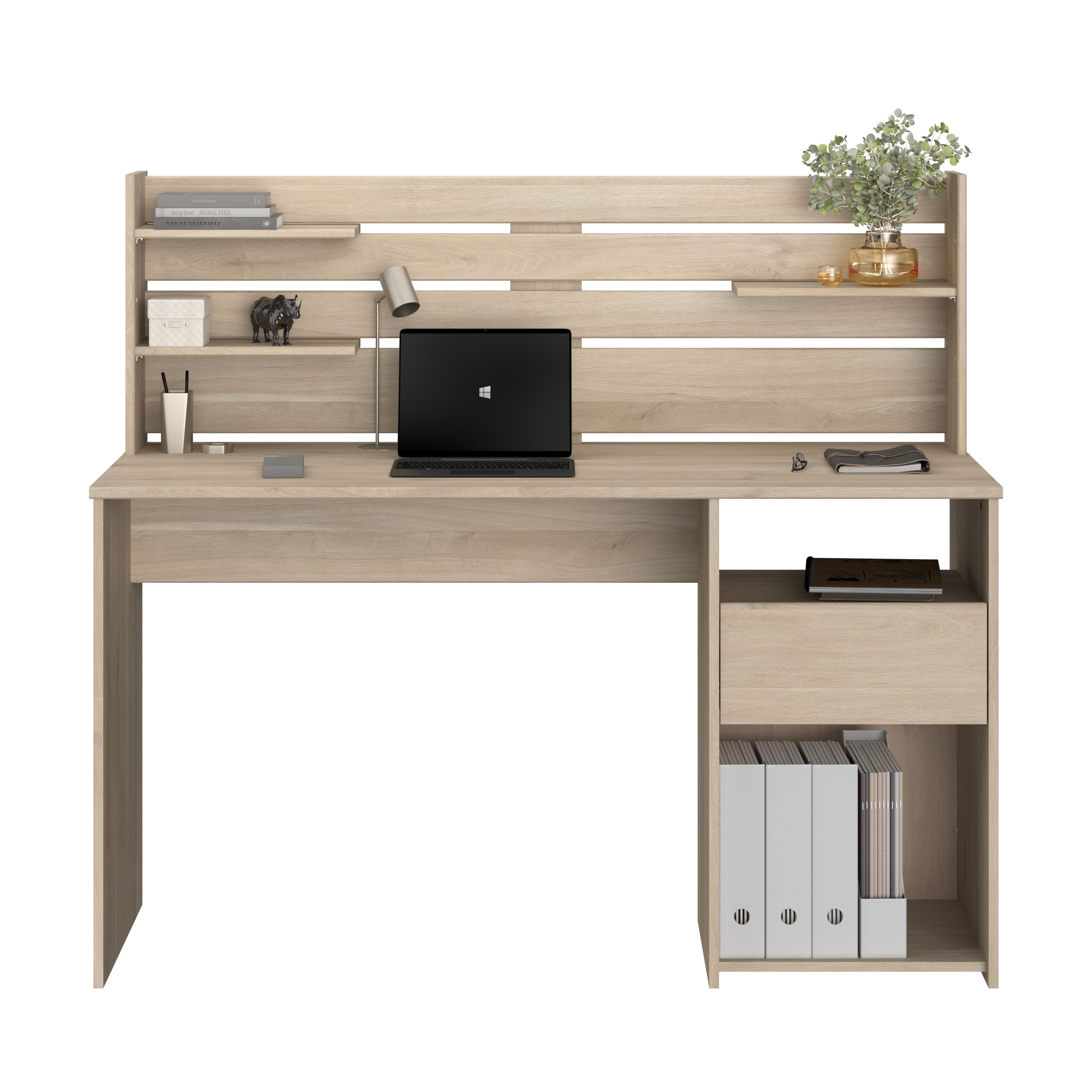 Voir la diapositive 14 : Bureau droit avec crédence et rangements L138cm PIA
