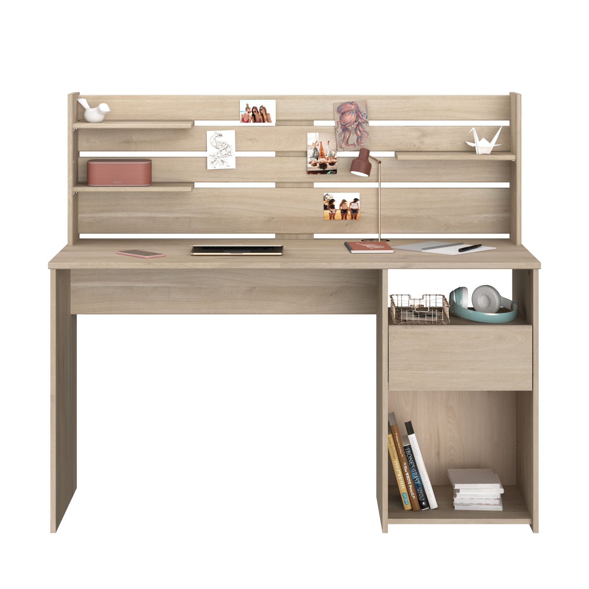 Voir la diapositive 15 : Bureau droit avec crédence et rangements L138cm PIA