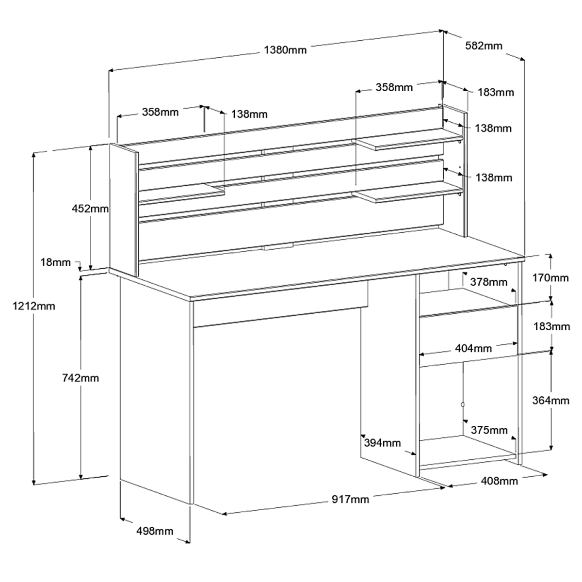 Voir la diapositive 16 : Bureau droit avec crédence et rangements L138cm PIA
