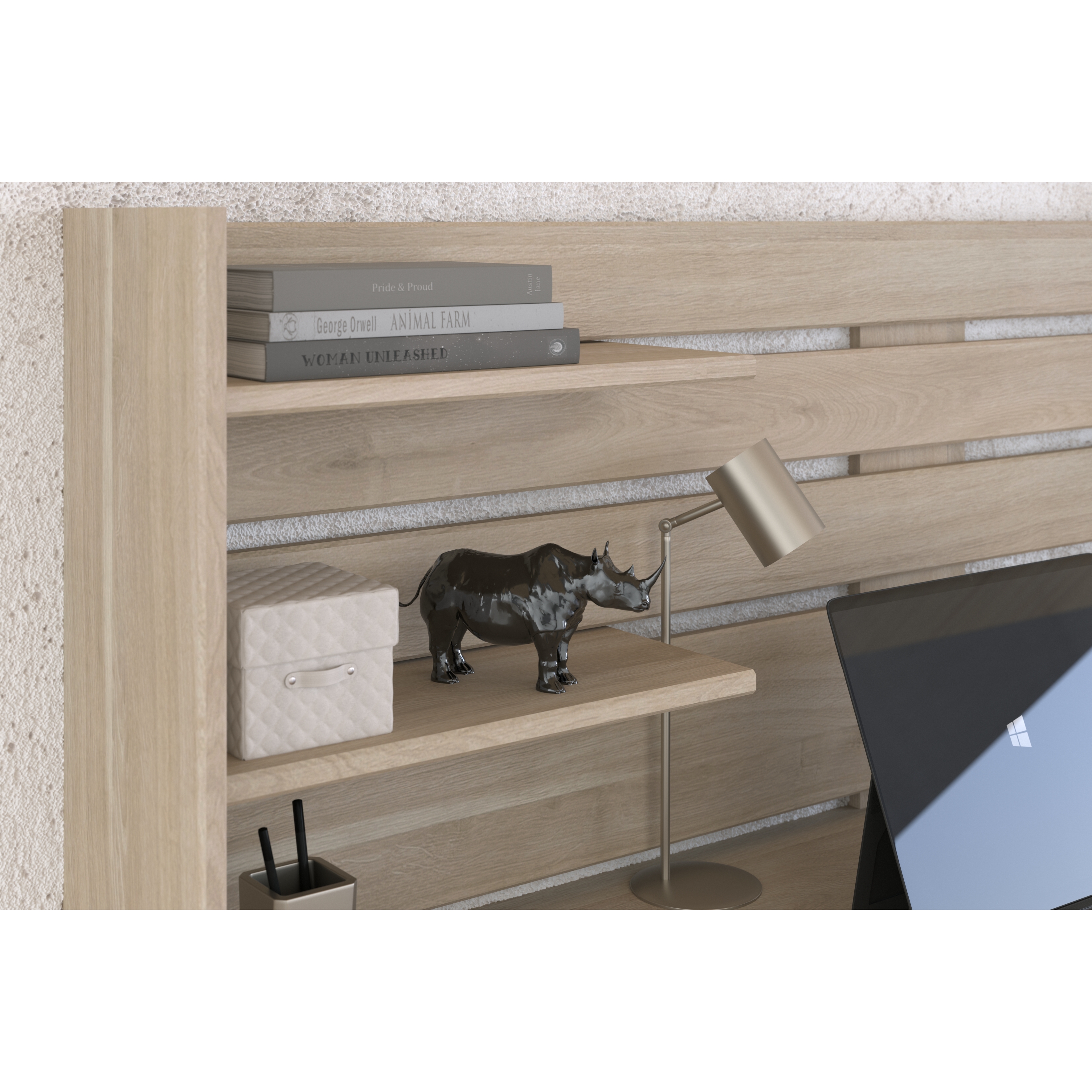 Voir la diapositive 3 : Bureau droit avec crédence et rangements L138cm PIA