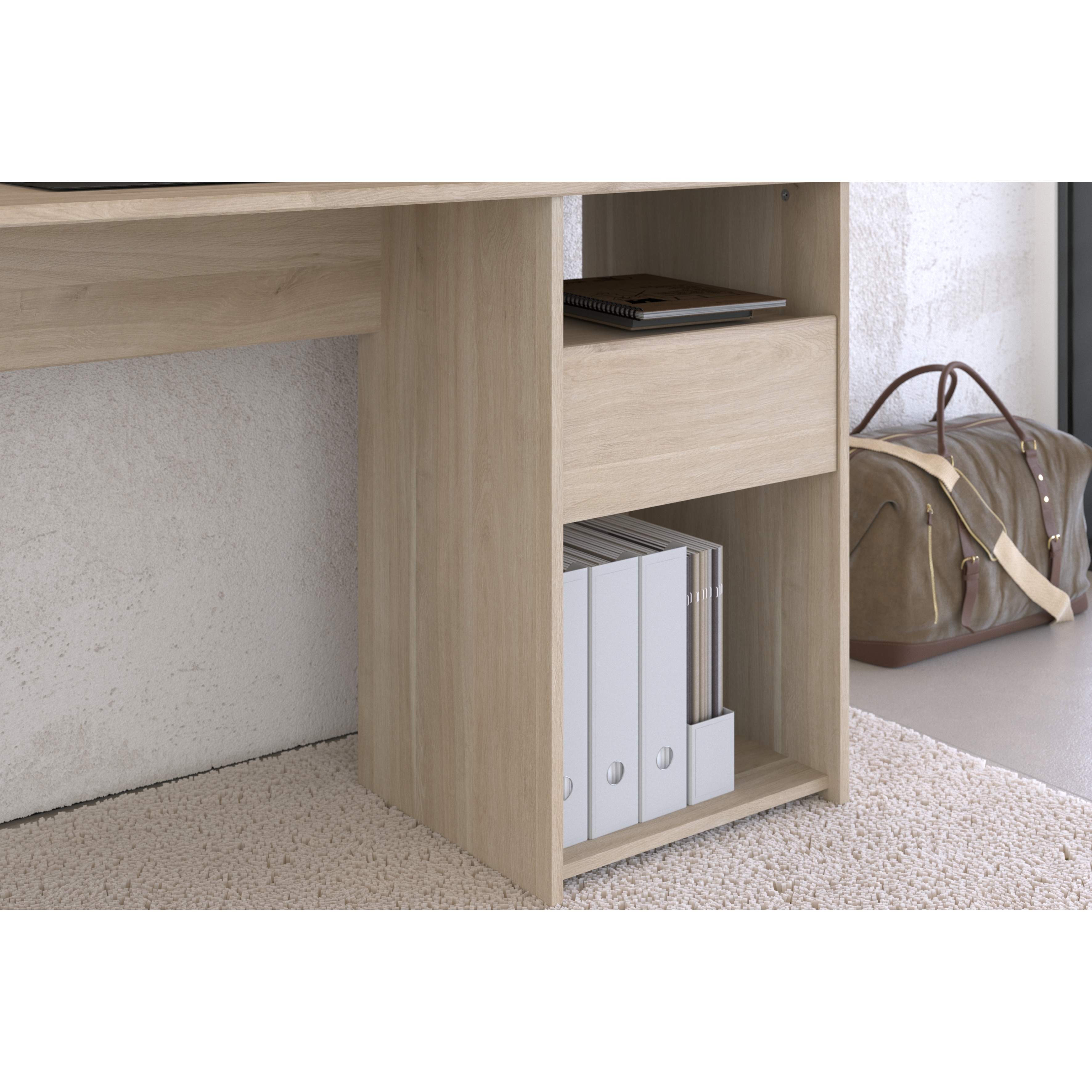 Voir la diapositive 4 : Bureau droit avec crédence et rangements L138cm PIA