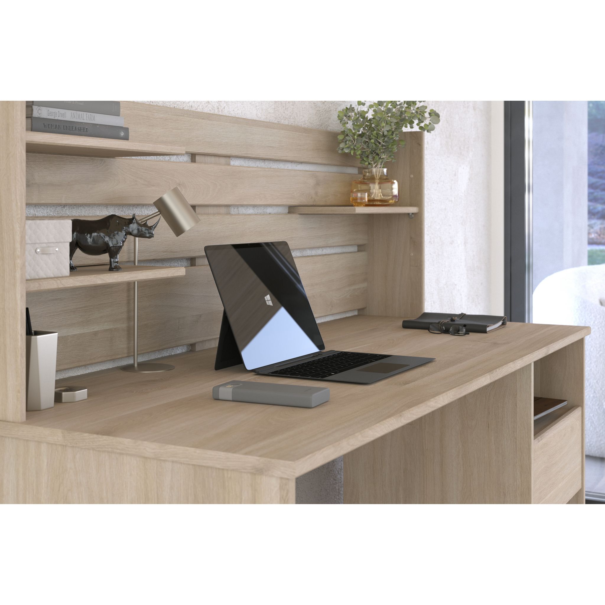 Voir la diapositive 5 : Bureau droit avec crédence et rangements L138cm PIA