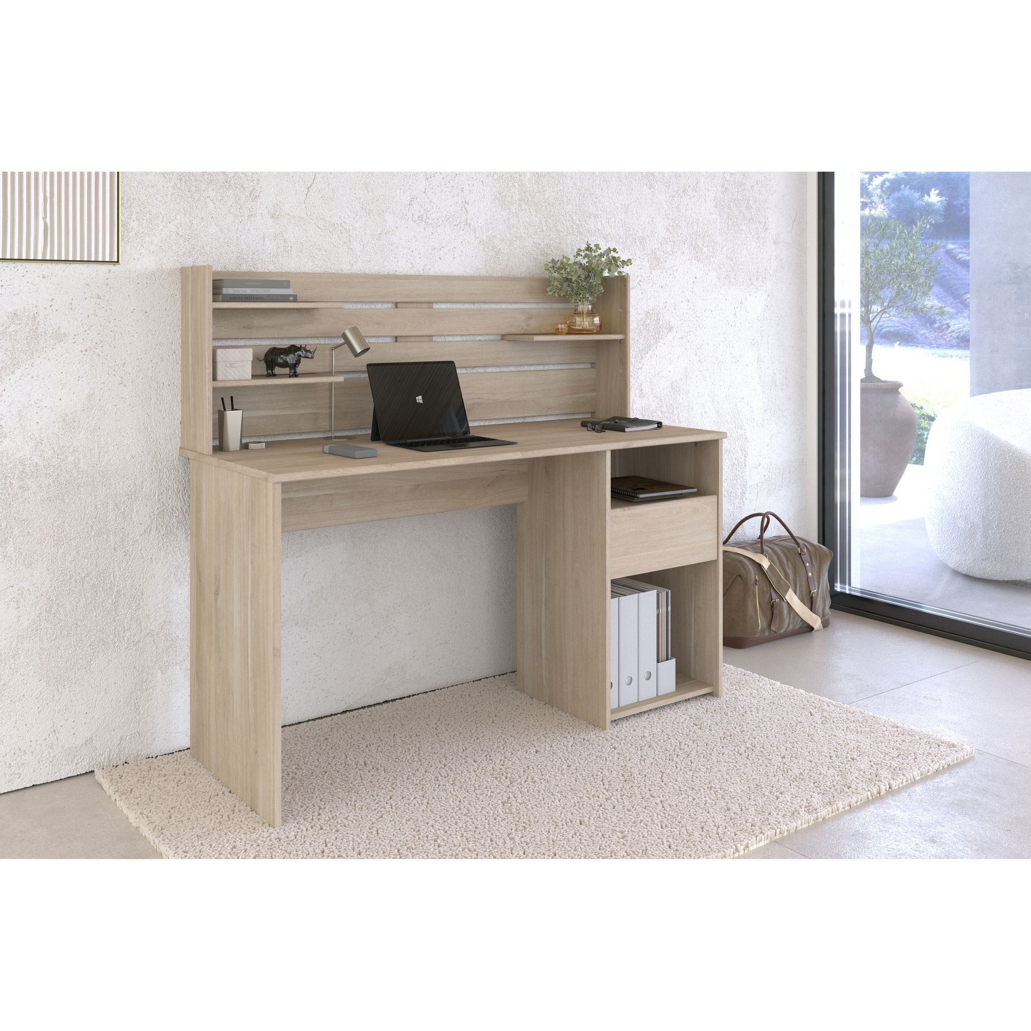 Voir la diapositive 6 : Bureau droit avec crédence et rangements L138cm PIA