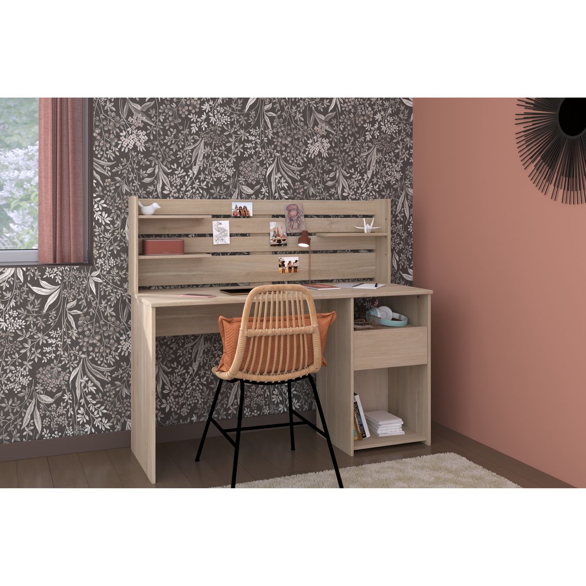 Bureau droit avec crédence et rangements L138cm PIA