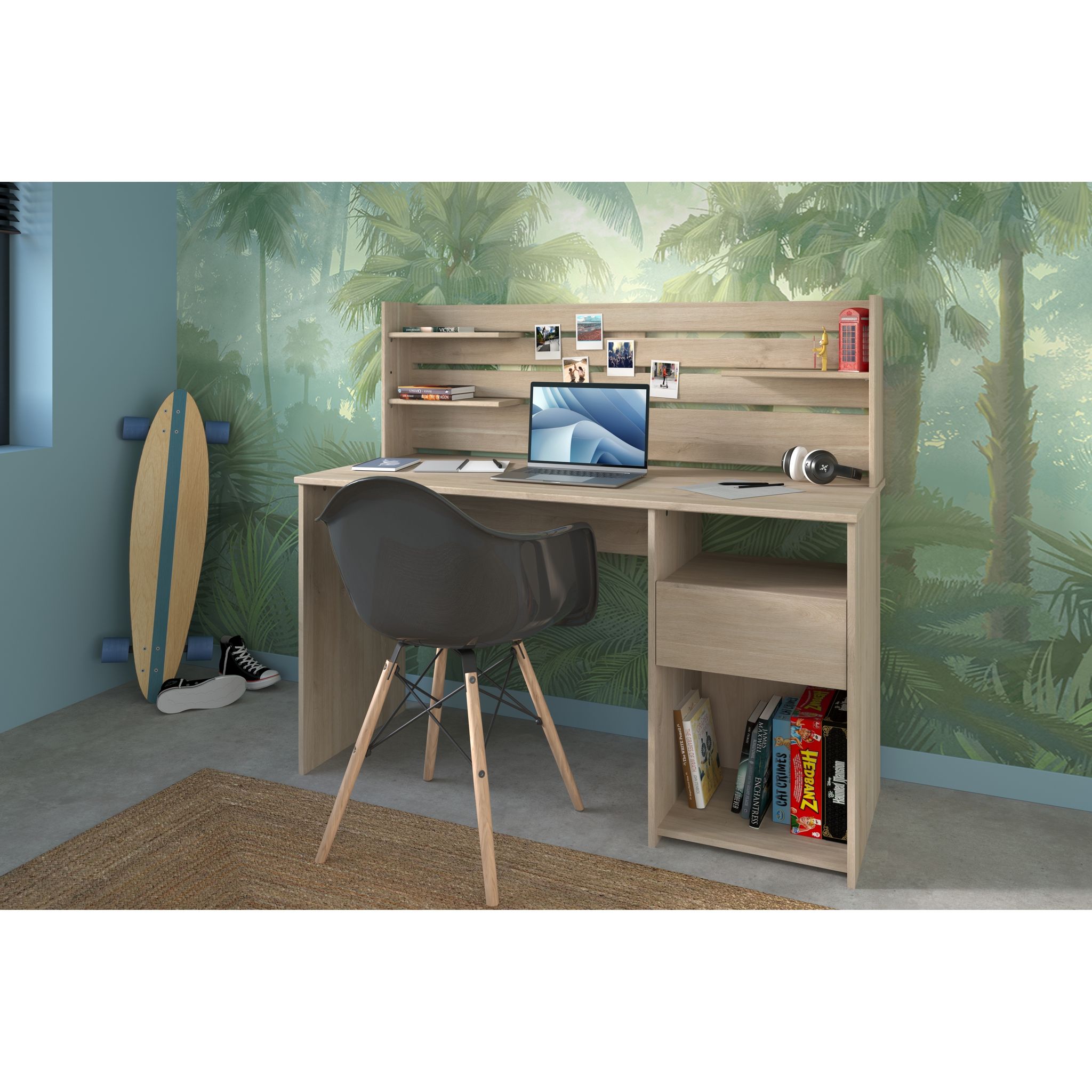 Voir la diapositive 10 : Bureau droit avec crédence et rangements L138cm PIA