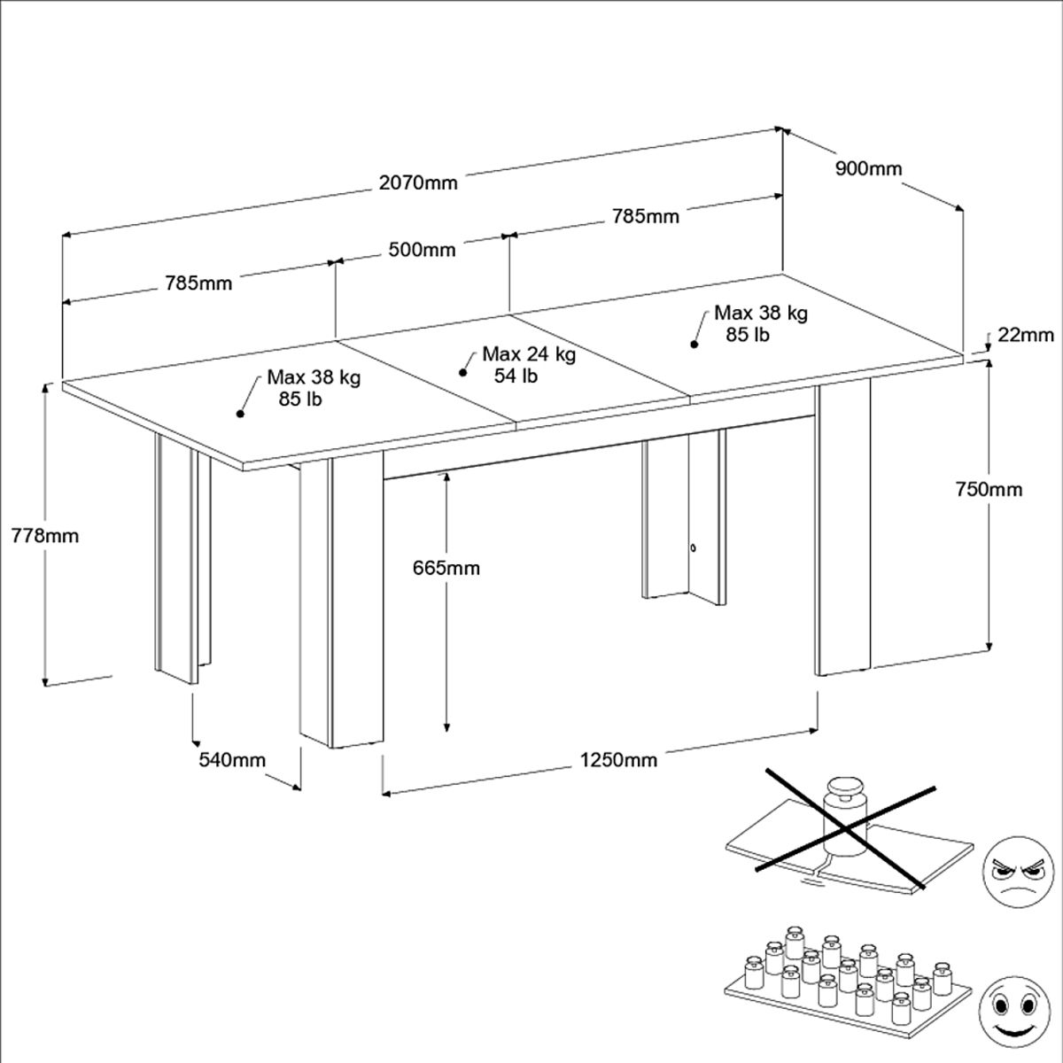 Table de séjour salle à manger extensible 175 / 207 cm TORSTEN