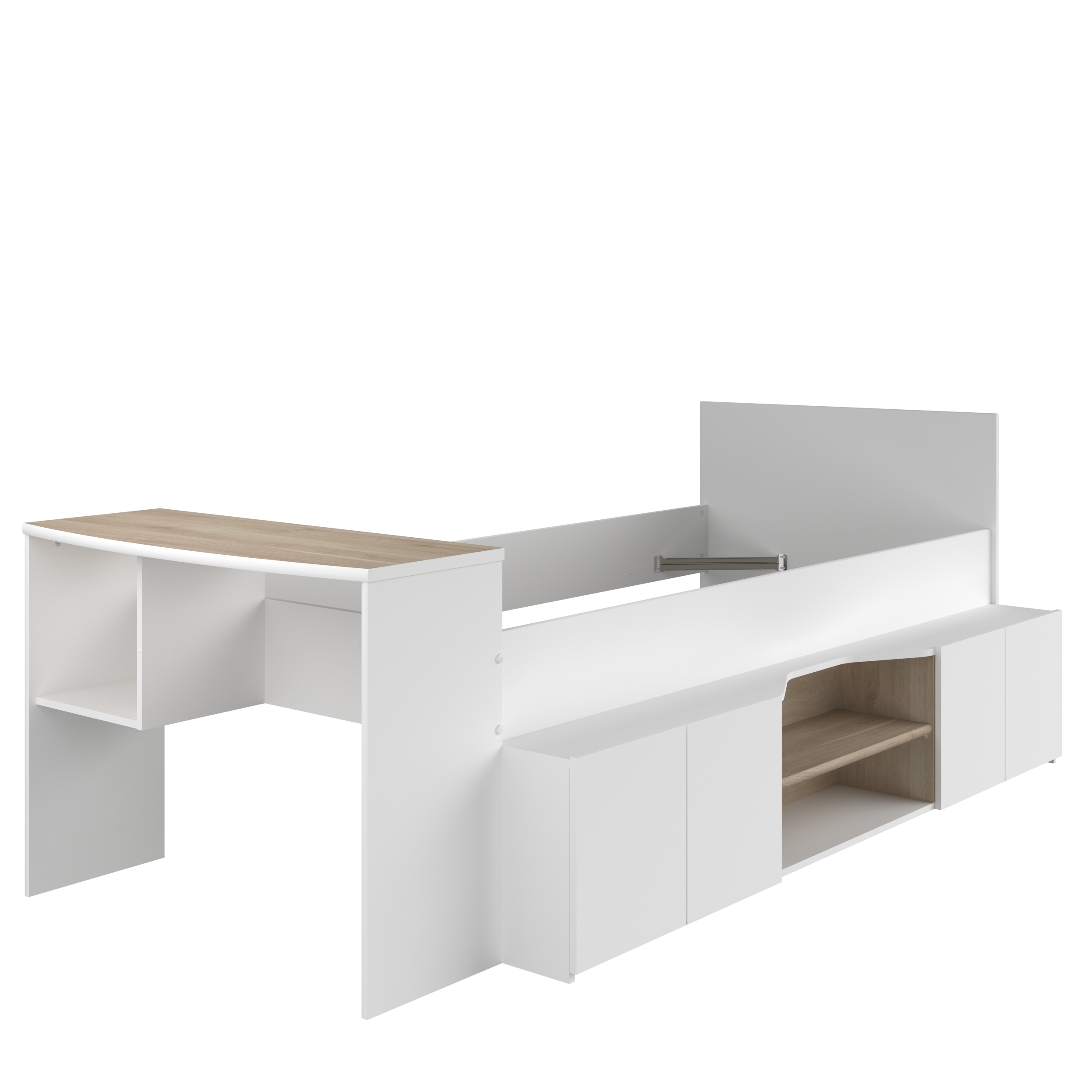 Voir la diapositive 2 : Lit combiné 90x190 / 90x200 cm avec bureau et rangements CLEO
