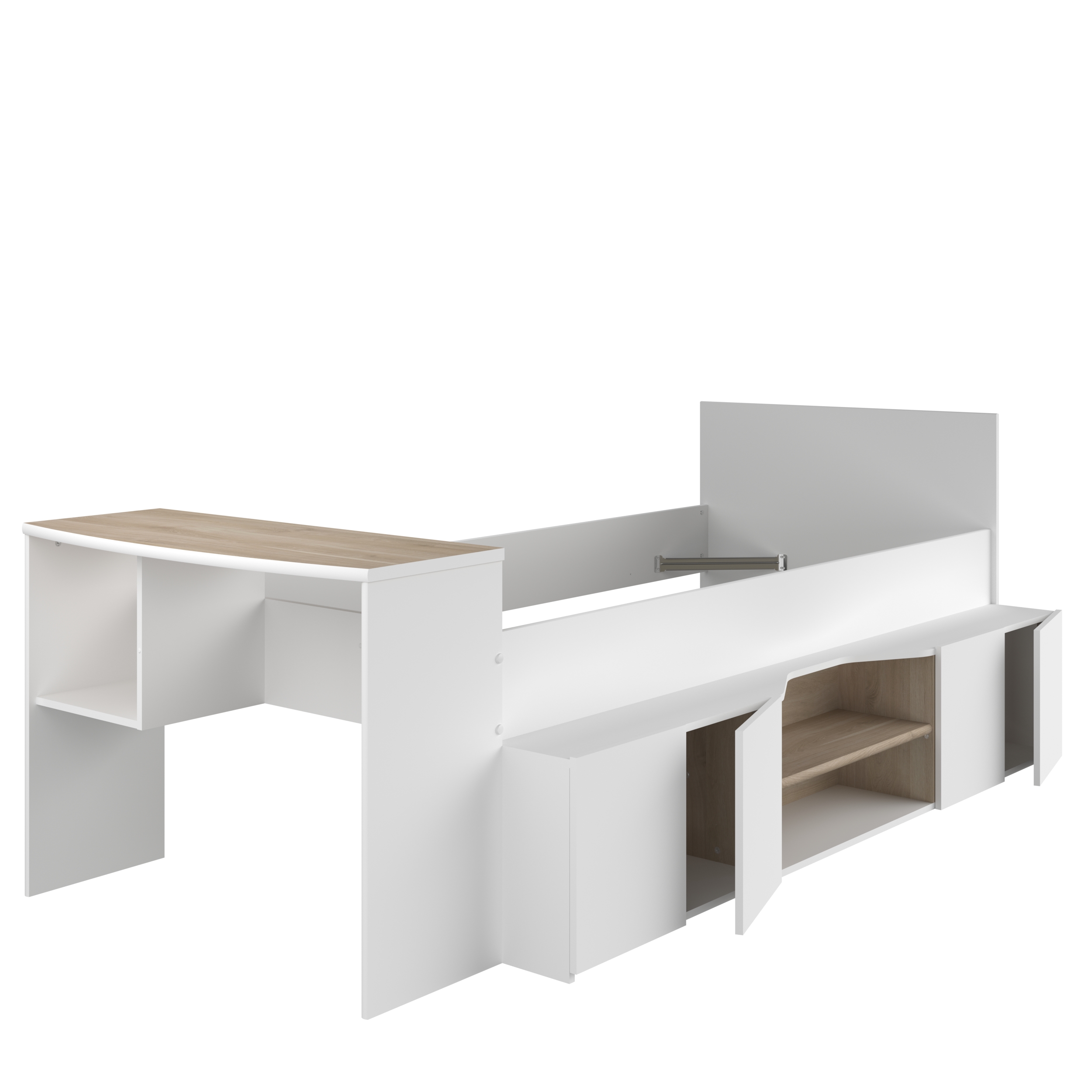 Voir la diapositive 4 : Lit combiné 90x190 / 90x200 cm avec bureau et rangements CLEO