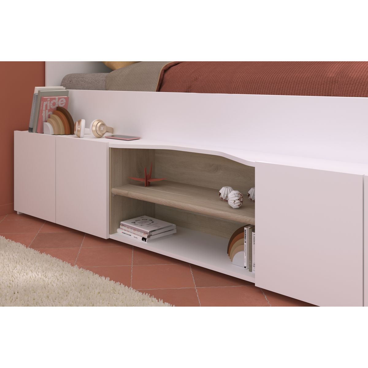 Lit combiné 90x190 / 90x200 cm avec bureau et rangements CLEO