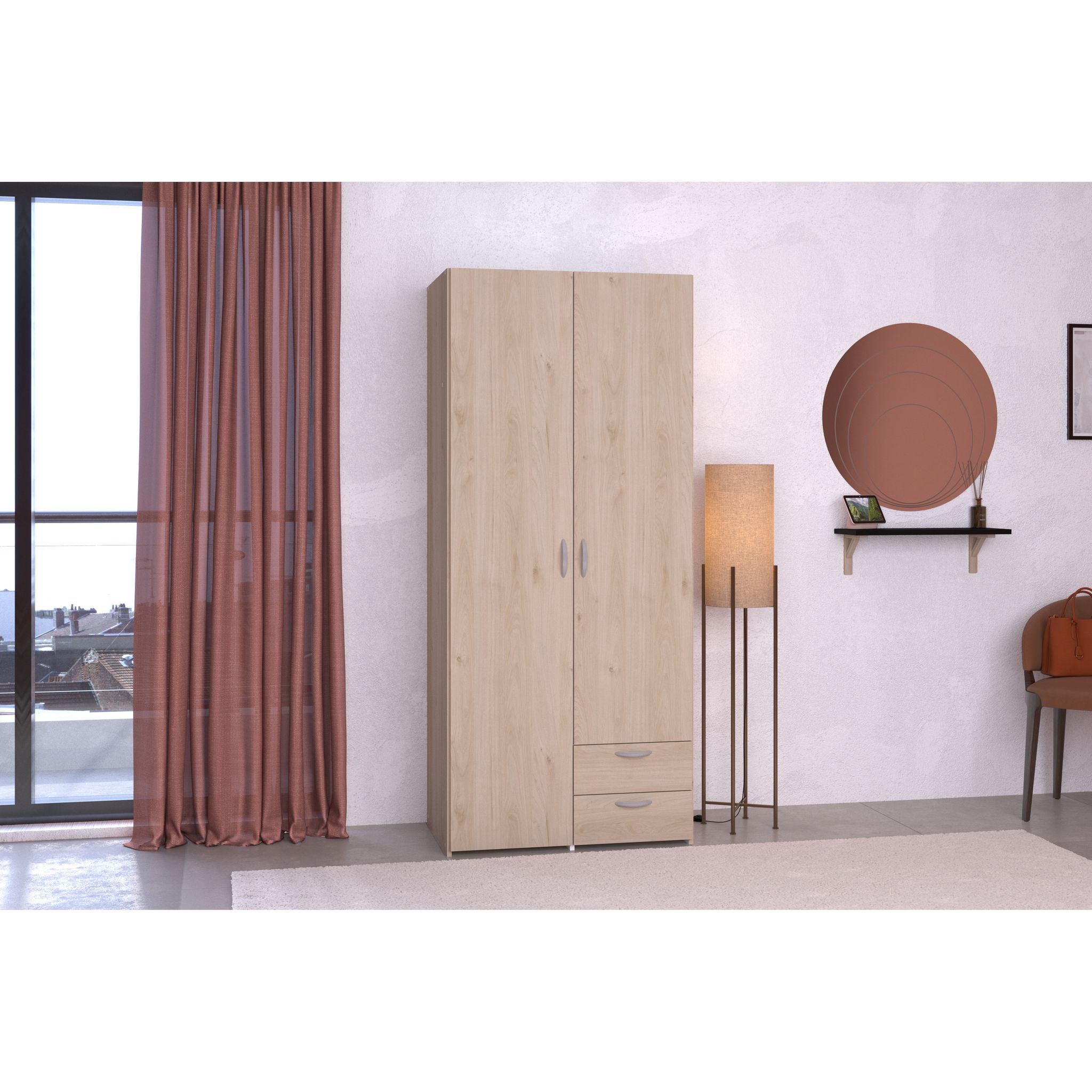 Voir la diapositive 2 : Armoire 2 portes 2 tiroirs L81 cm DAISY