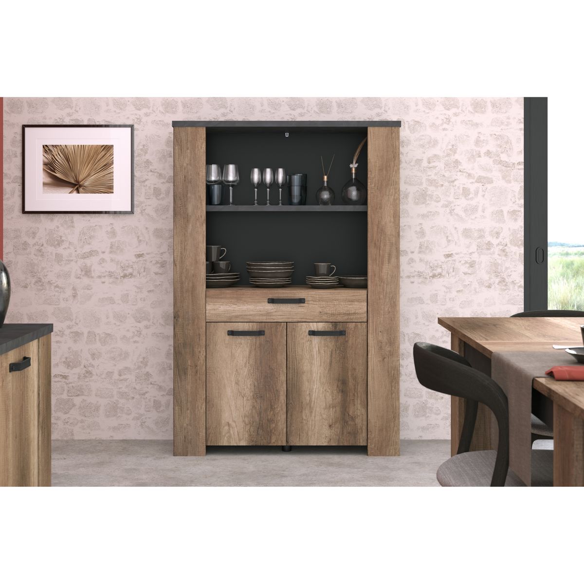 Buffet haut 2 portes, 1 tiroir et 1 étagère L110 cm TORSTEN