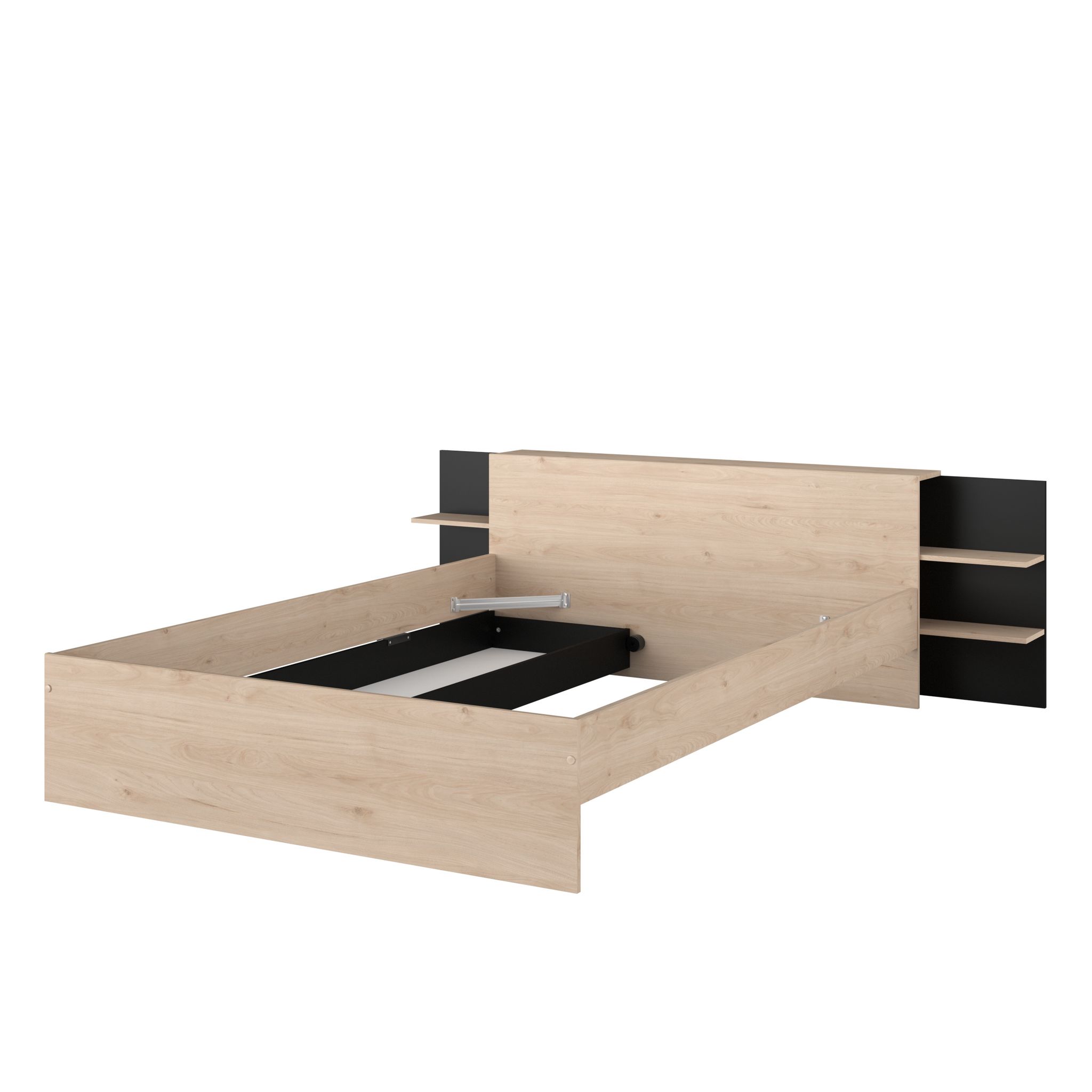 Voir la diapositive 3 : Lit double adulte 140 x 190 / 200 cm avec tête de lit et rangements HORN