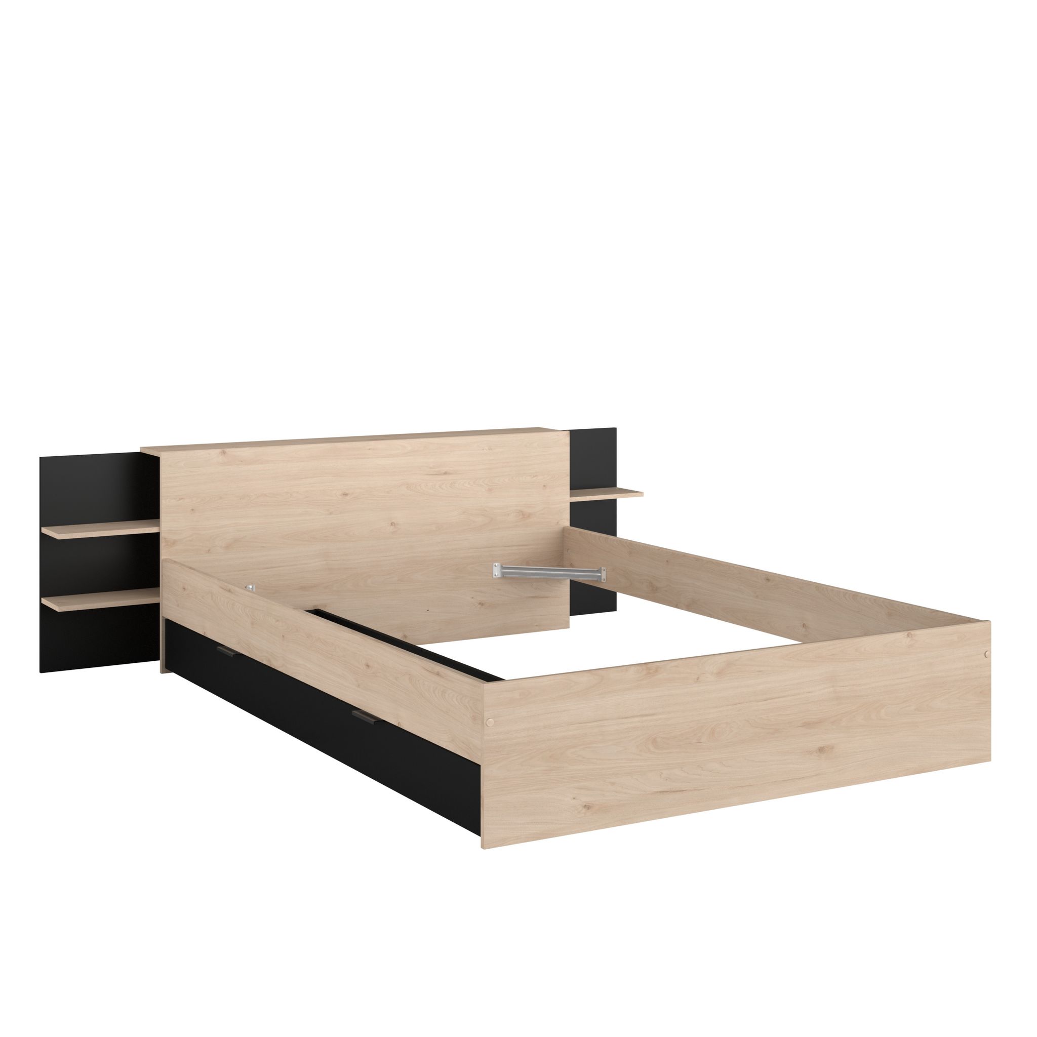 Voir la diapositive 4 : Lit double adulte 140 x 190 / 200 cm avec tête de lit et rangements HORN