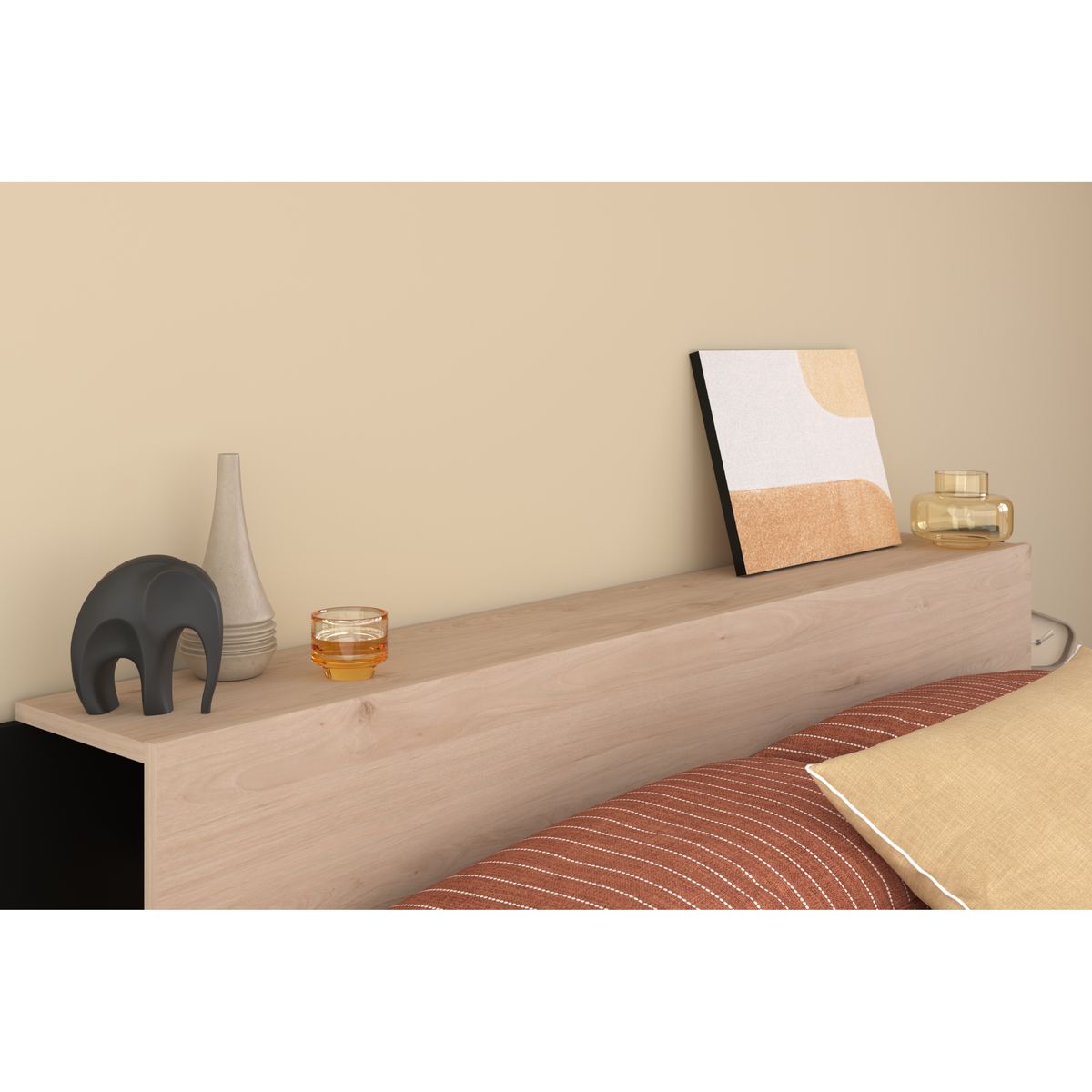 Lit double adulte 140 x 190 / 200 cm avec tête de lit et rangements HORN