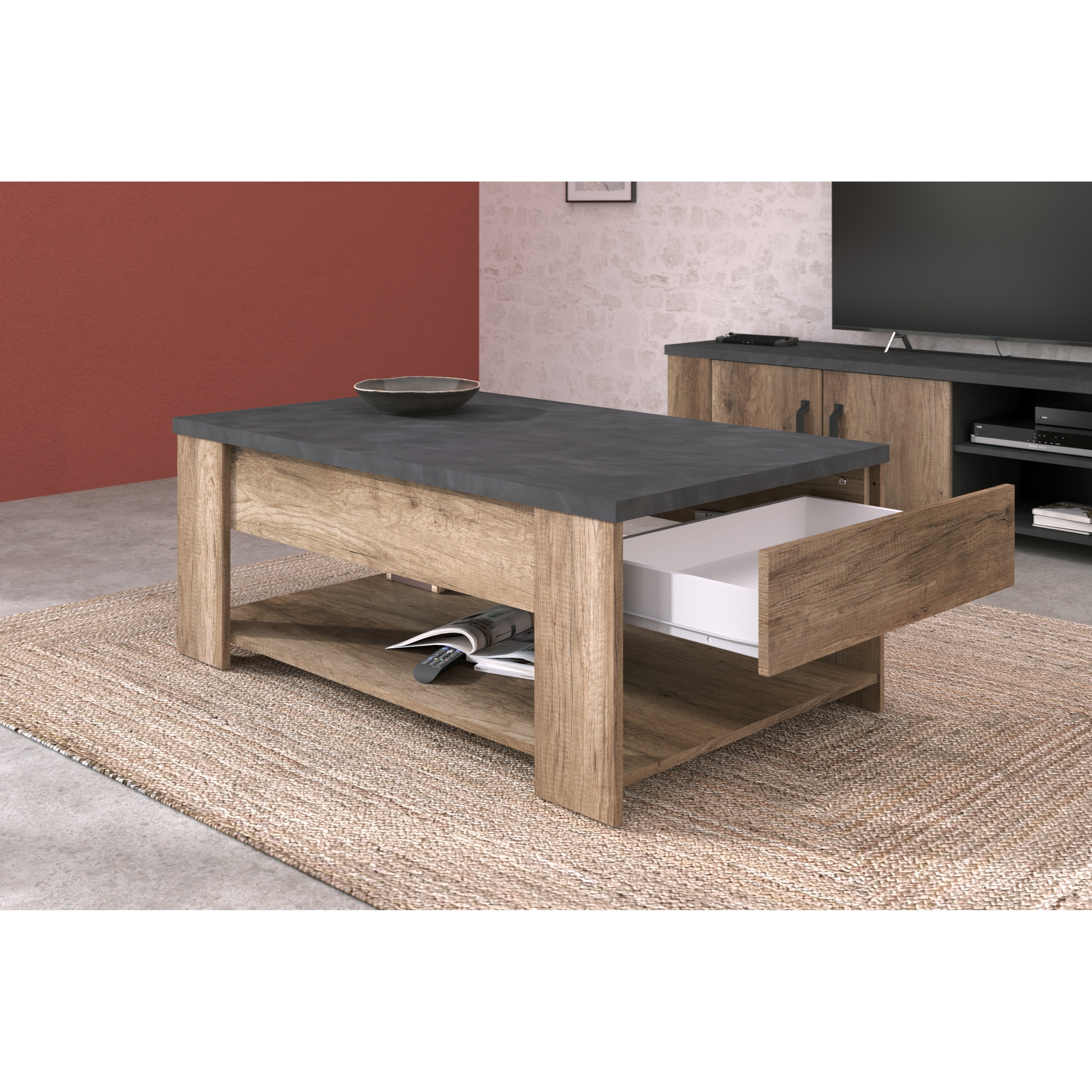 Voir la diapositive 6 : Table basse rectangle L110 cm 1 tiroir TORSTEN