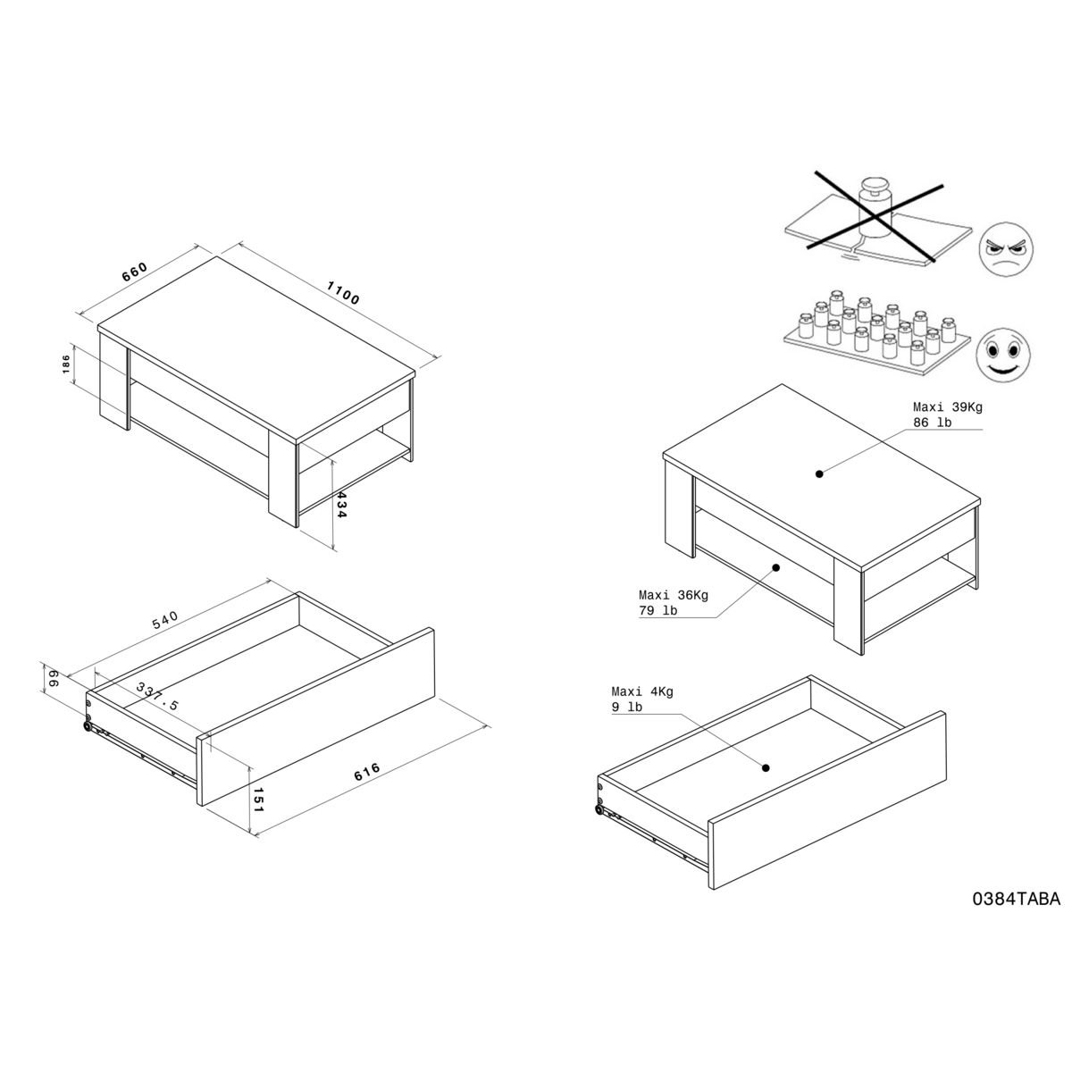Table basse rectangle L110 cm 1 tiroir TORSTEN