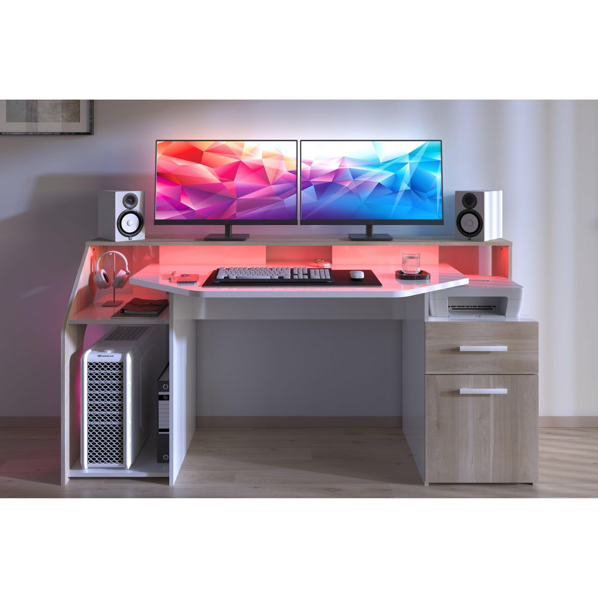 Bureau droit 1 tiroir 1 porte L178 cm SILVER