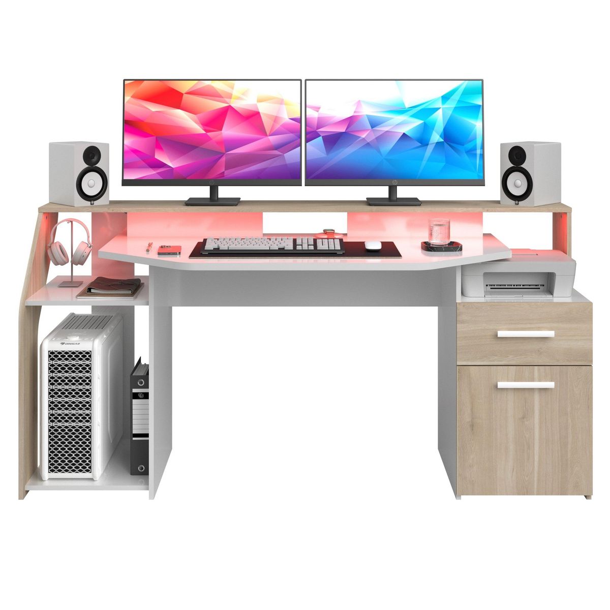 Bureau droit 1 tiroir 1 porte L178 cm SILVER