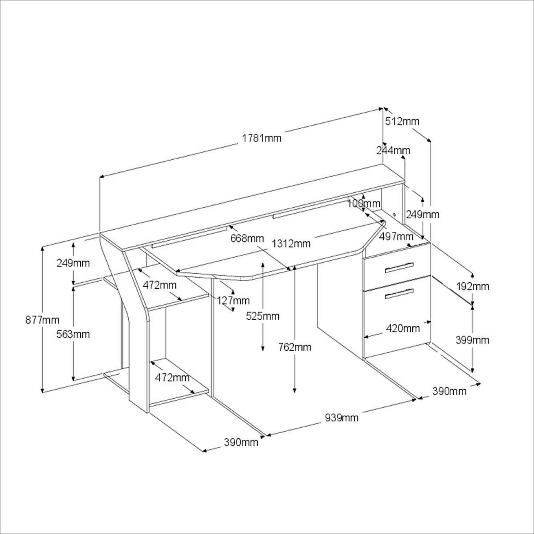 Voir la diapositive 17 : Bureau droit 1 tiroir 1 porte L178 cm SILVER
