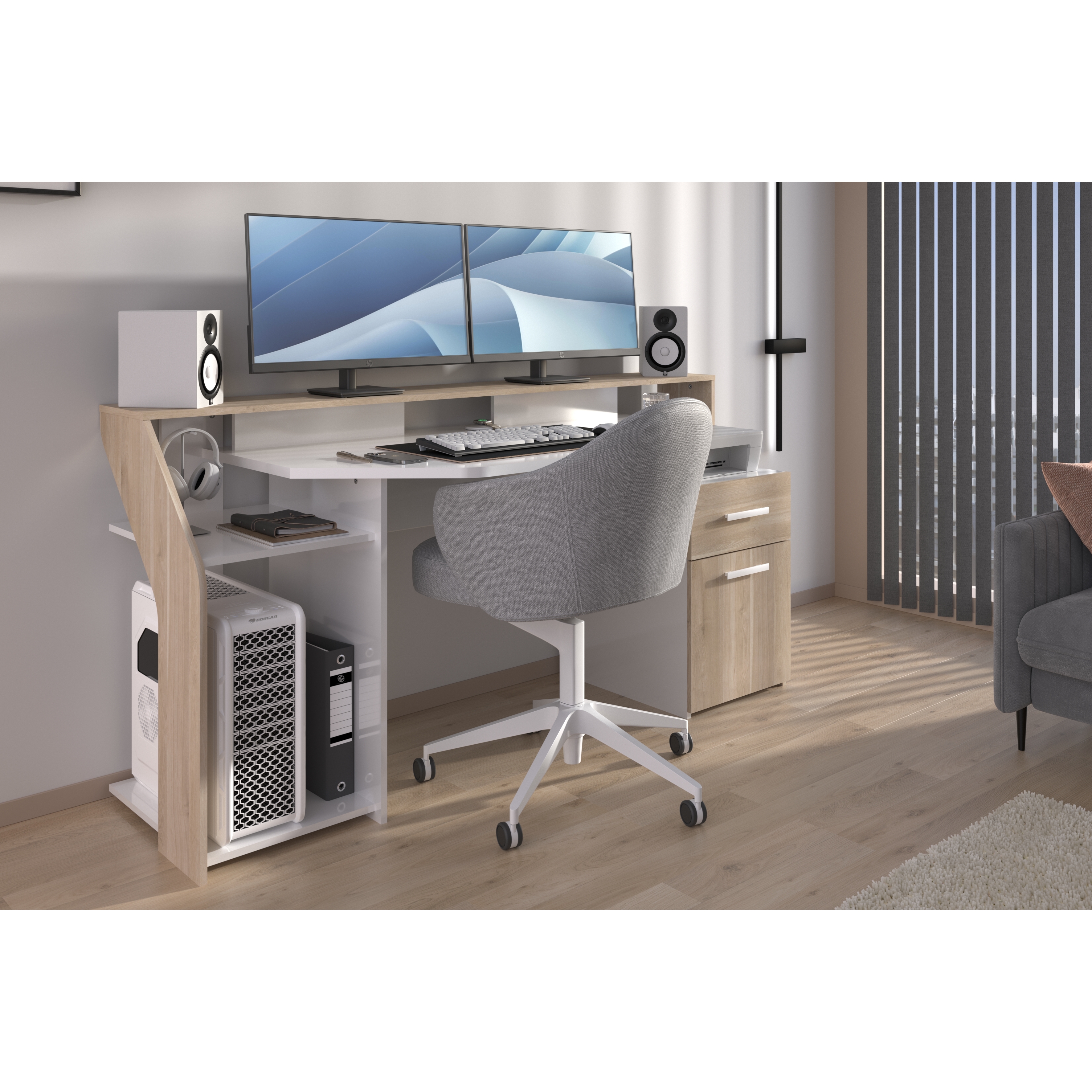 Voir la diapositive 4 : Bureau droit 1 tiroir 1 porte L178 cm SILVER