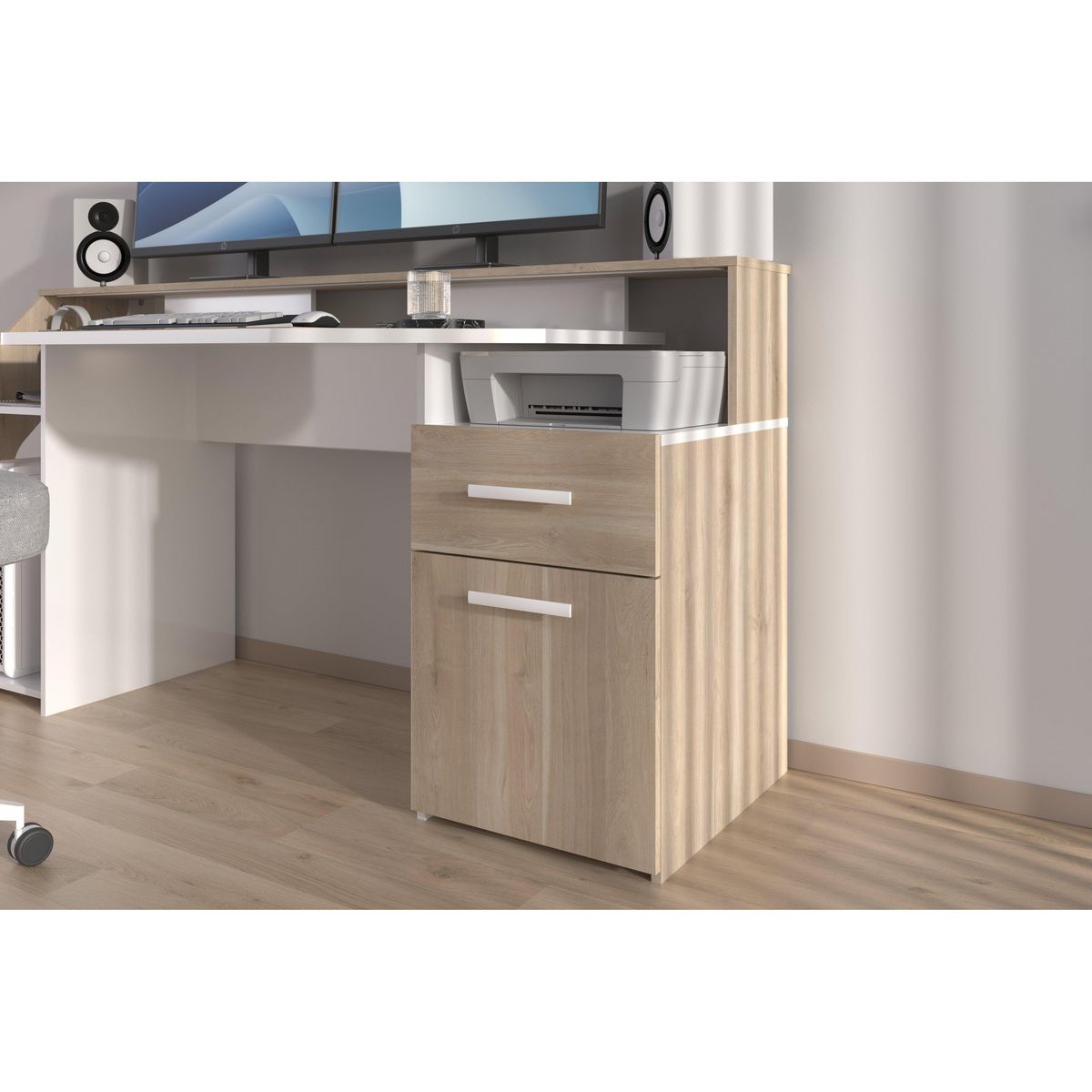 Bureau droit 1 tiroir 1 porte L178 cm SILVER