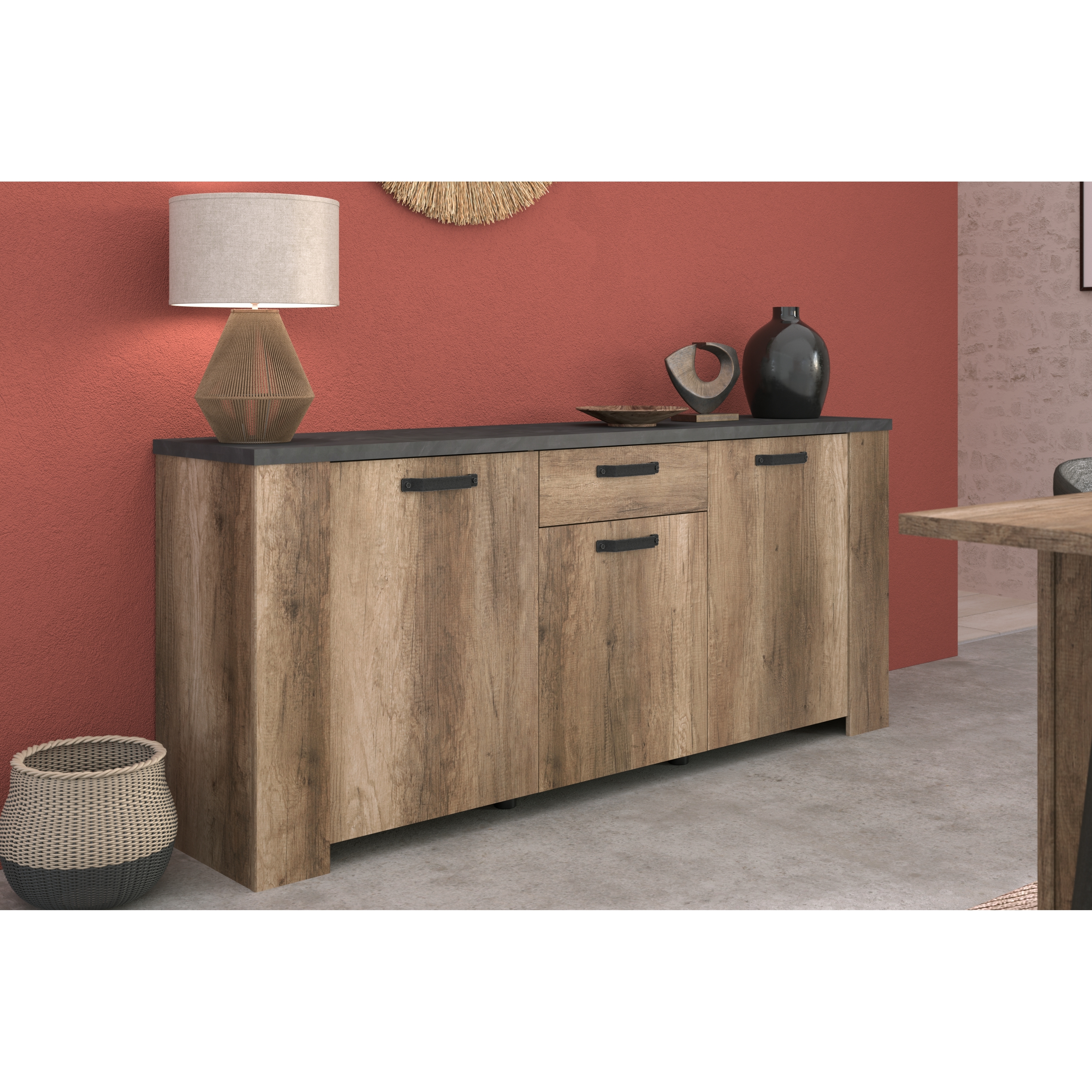Voir la diapositive 2 : Buffet 3 portes et 1 tiroir L182 cm TORSTEN