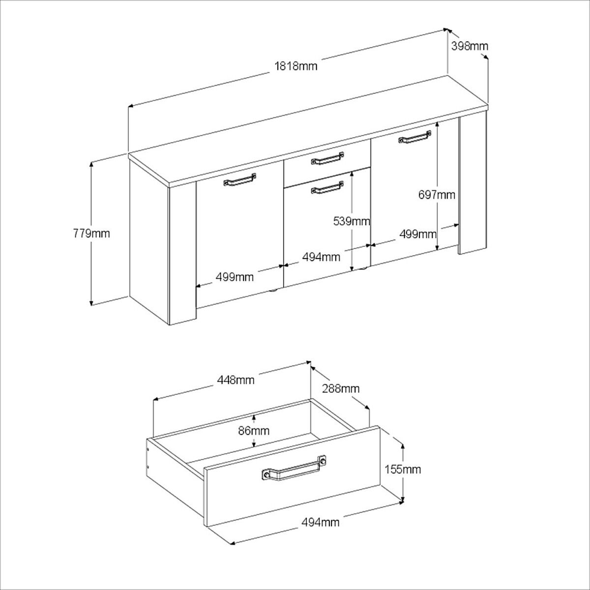 Buffet 3 portes et 1 tiroir L182 cm TORSTEN