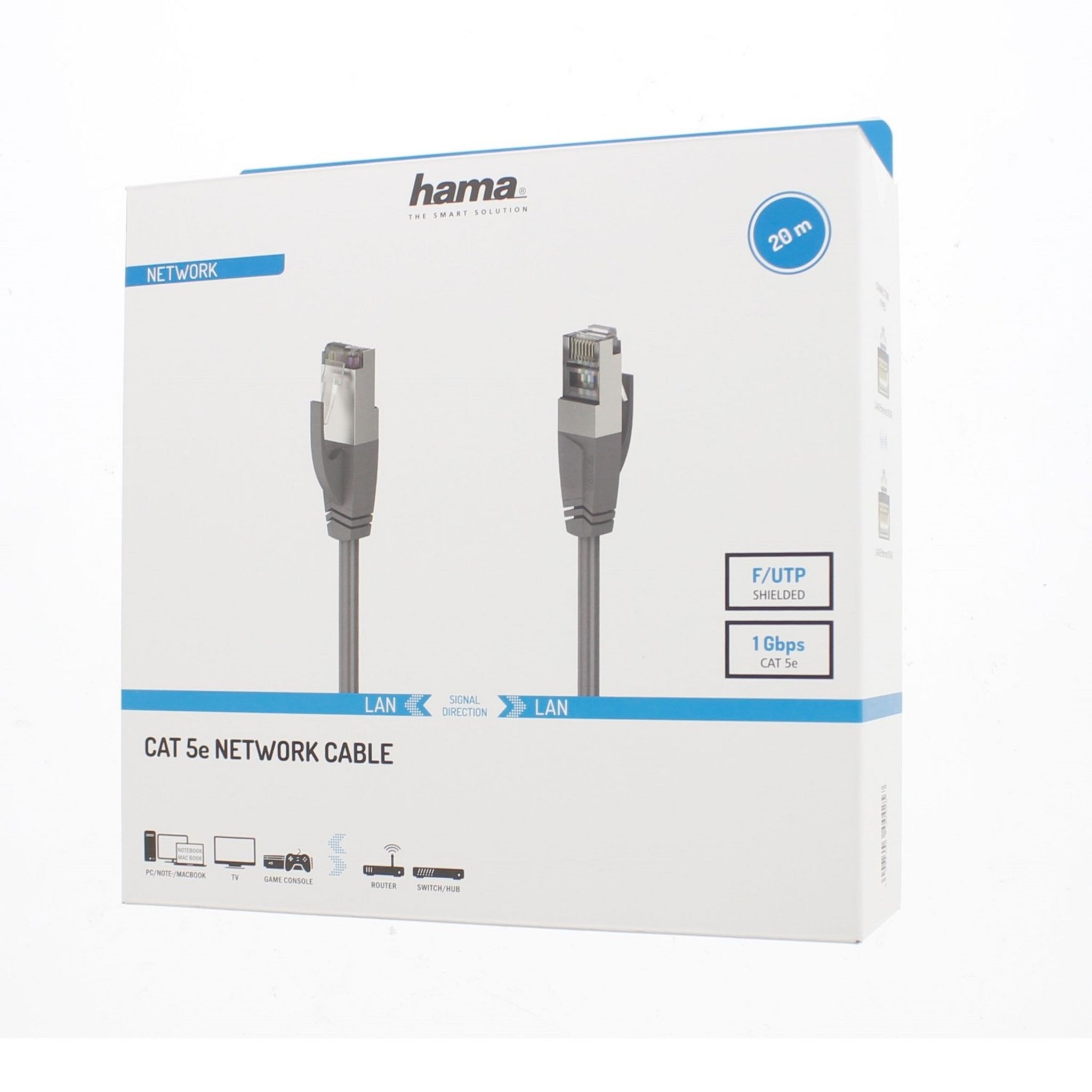 Voir la diapositive 2 : HAMA Câble RJ45 CAT5E 20m - Gris