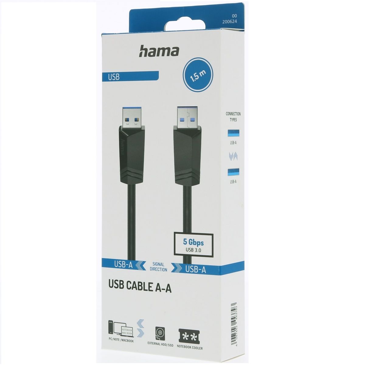 HAMA Câble USB 3.0 A/A 1.50 - Noir