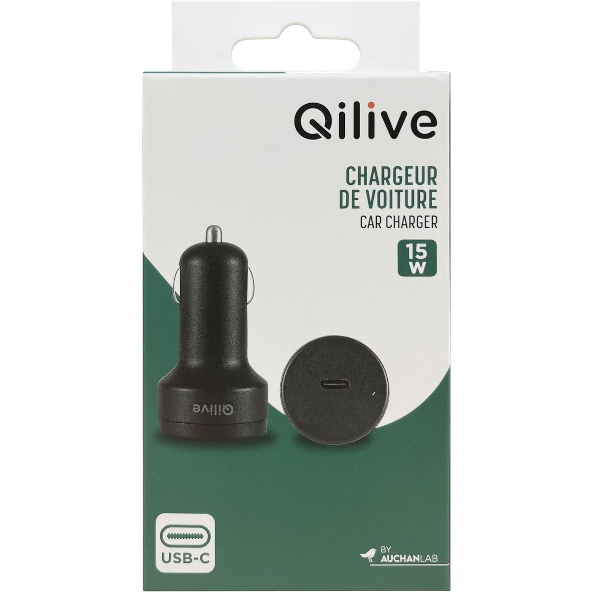 QILIVE Chargeur voiture USB C 15W - Noir