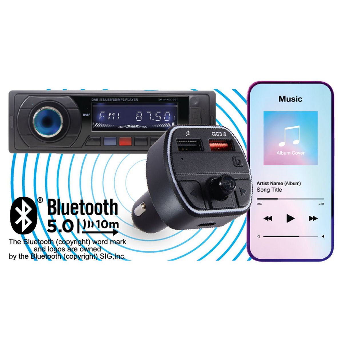 QILIVE Transmetteur FM 2 USB A+USB C