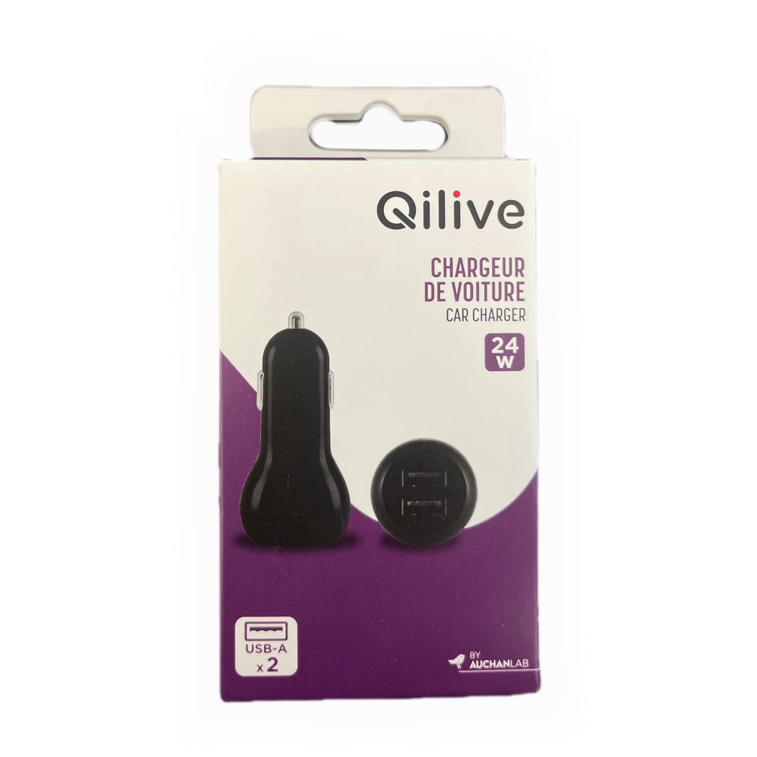 Voir la diapositive 4 : QILIVE Chargeur voiture USB A/USB A 24W - Noir