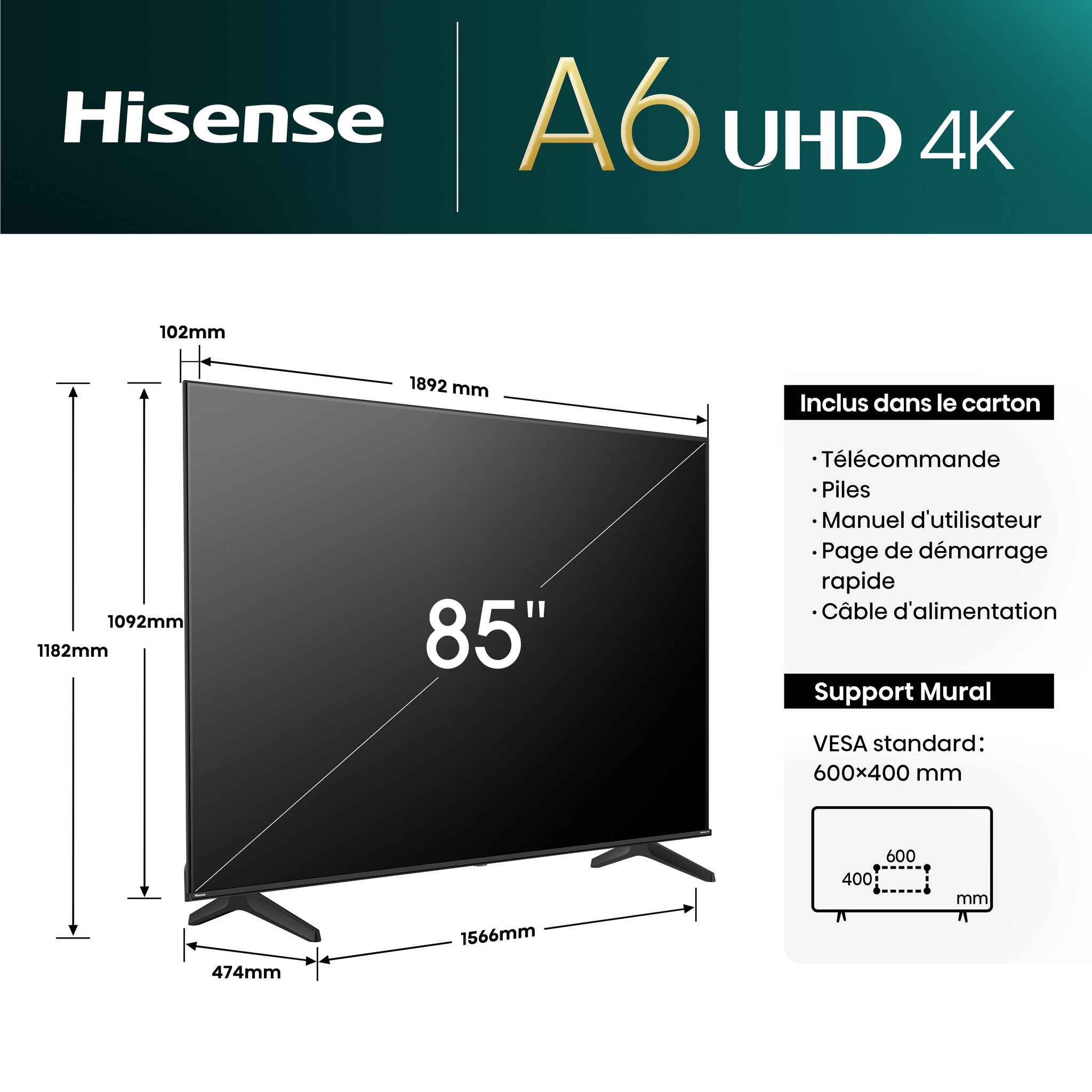 Voir la diapositive 5 : HISENSE TV UHD 4K 85A6N