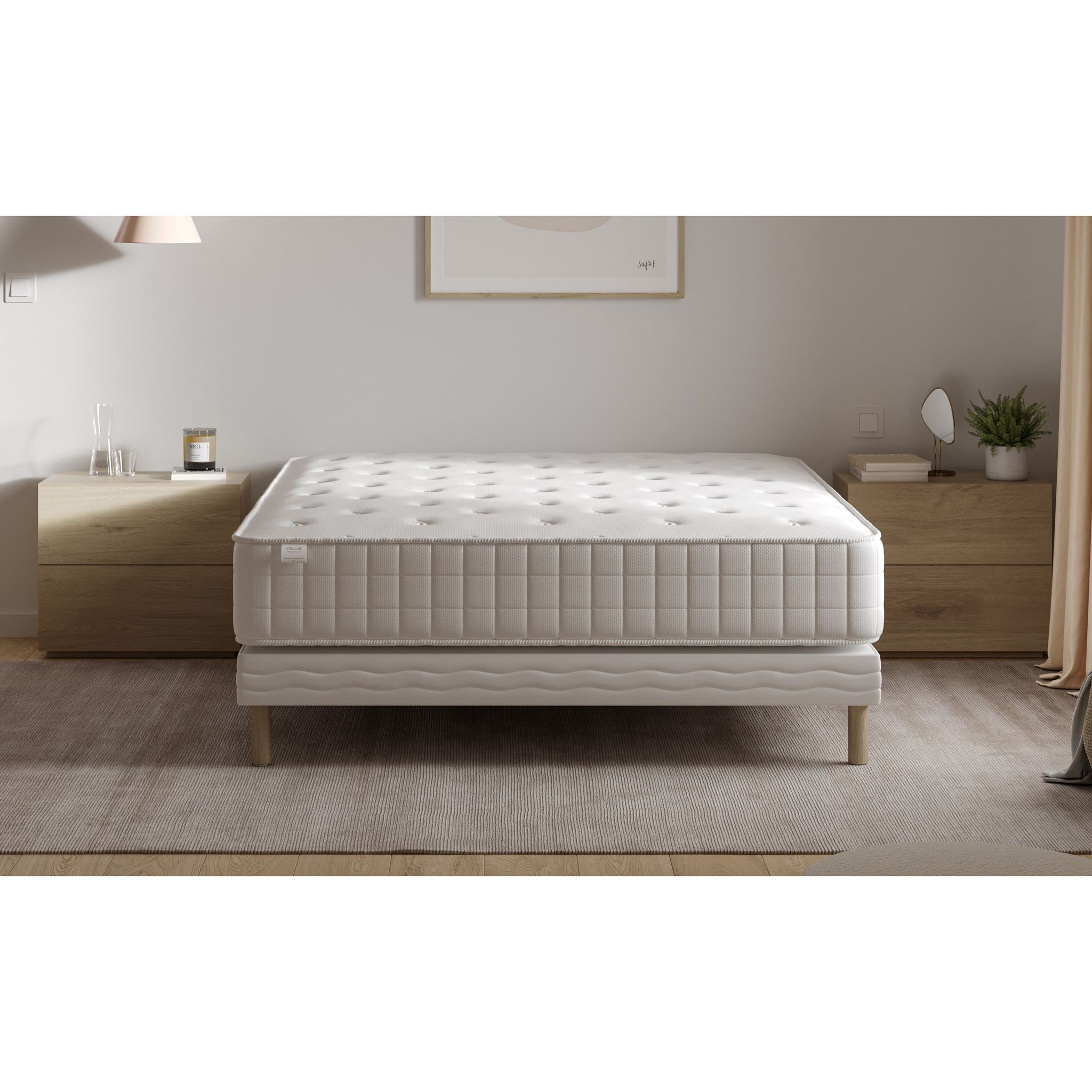 Voir la diapositive 2 : Ensemble Matelas 800 ressorts ensachés 160x200 cm + sommier tapissier HOTEL LUXE