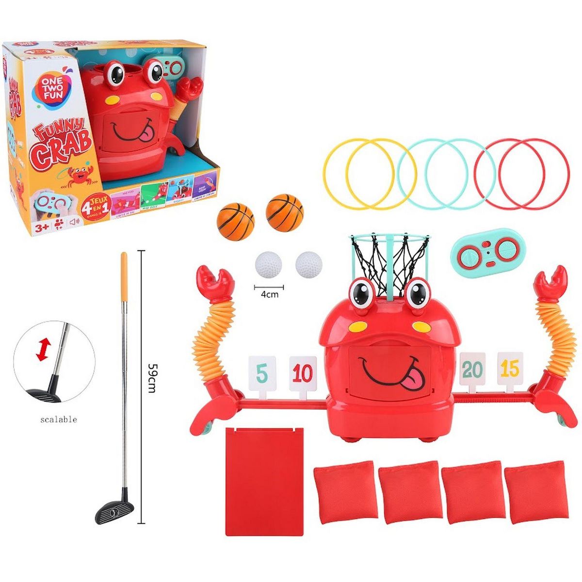 ONE TWO FUN Crabe Rigolo Multi jeux 4 en 1